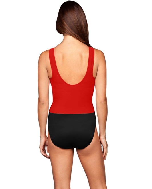Back View of Miraclesuit Lipstick Red Colorblock Dd-Cup Regatta Underwire One Piece Swimsuit | MIR RED