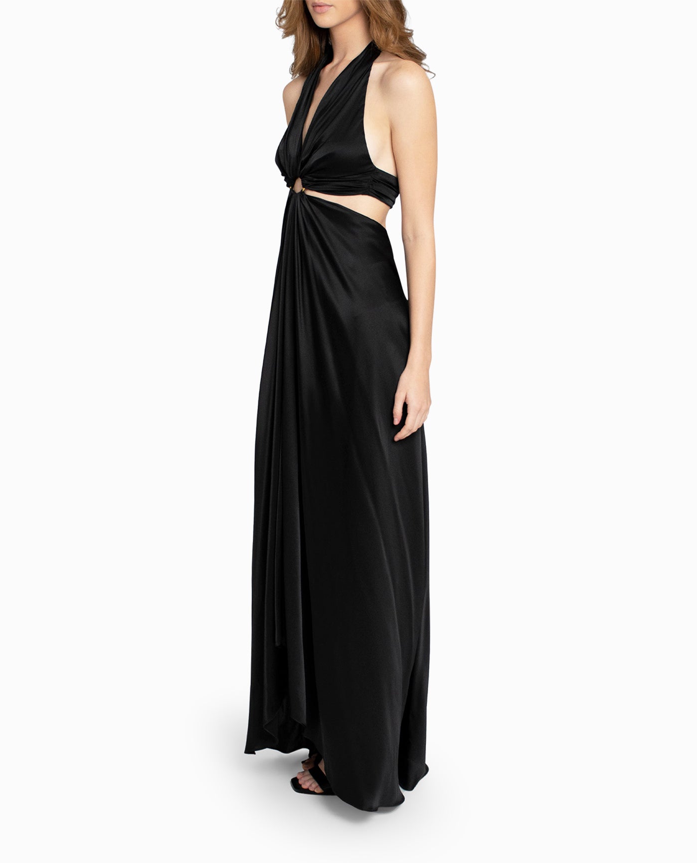 Side View View Of Nicole Miller Cut Out Gown | NM BLACK