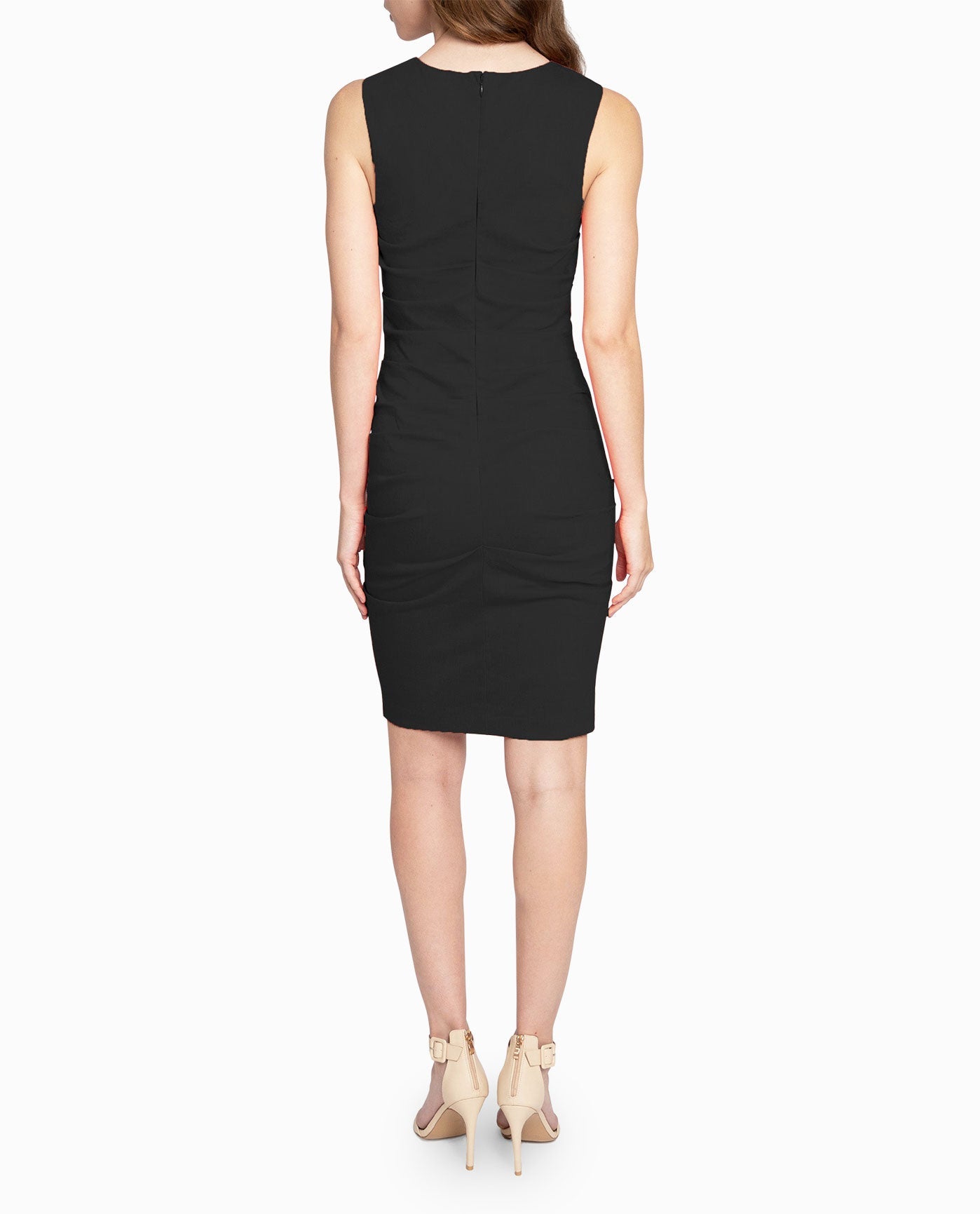 Back View Of Nicole Miller Stretch Lauren Sheath Dress | NM BLACK