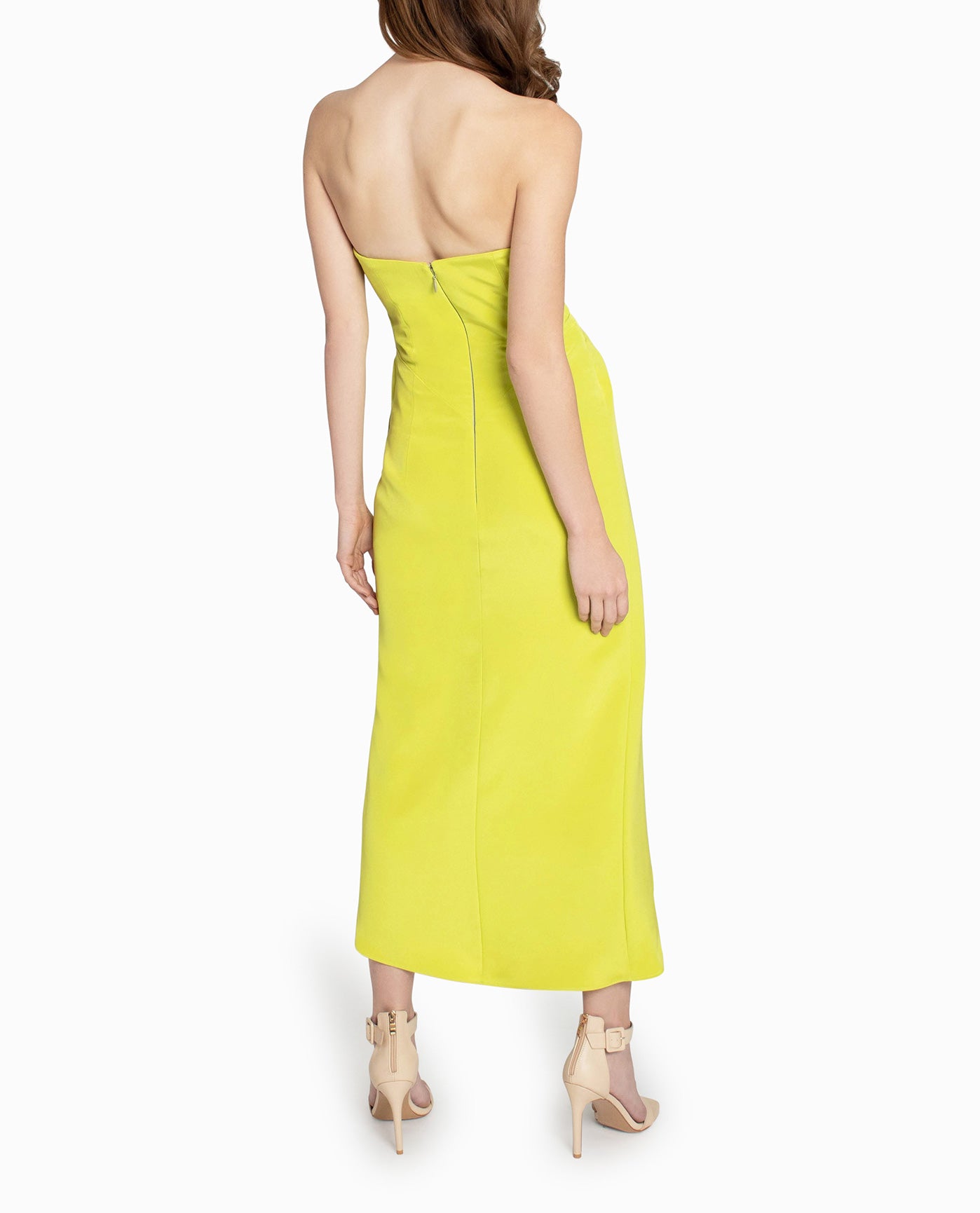 Back View Of Nicole Miller Sleeveless Wrap Dress | NM LIME