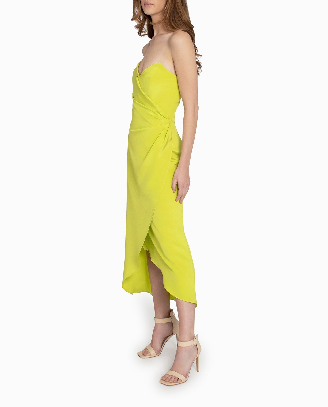 Side View View Of Nicole Miller Sleeveless Wrap Dress | NM LIME