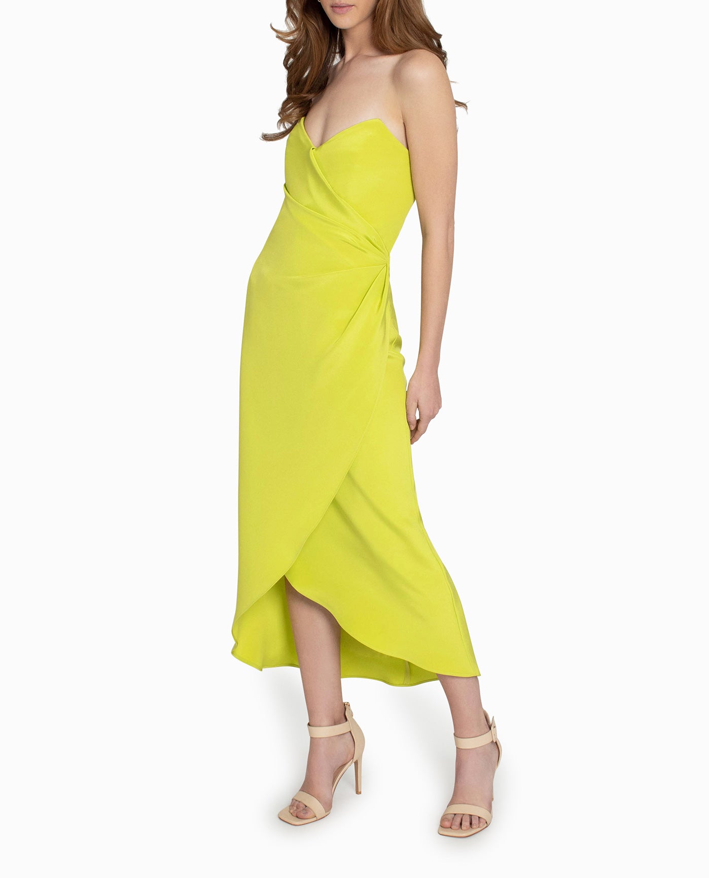 Alternate Front View Of Nicole Miller Sleeveless Wrap Dress | NM LIME