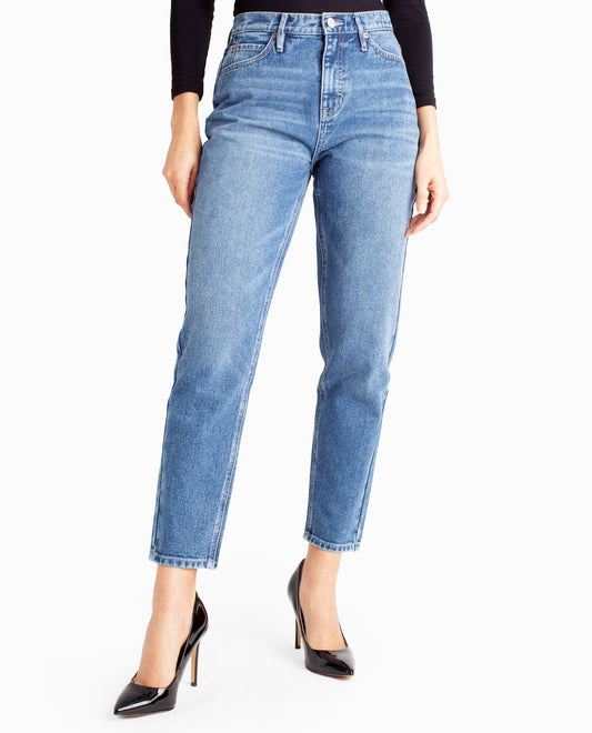 Front View Of Nicole Miller Sunnyside High Rise Taper Leg Jean | NM DARK BLUE