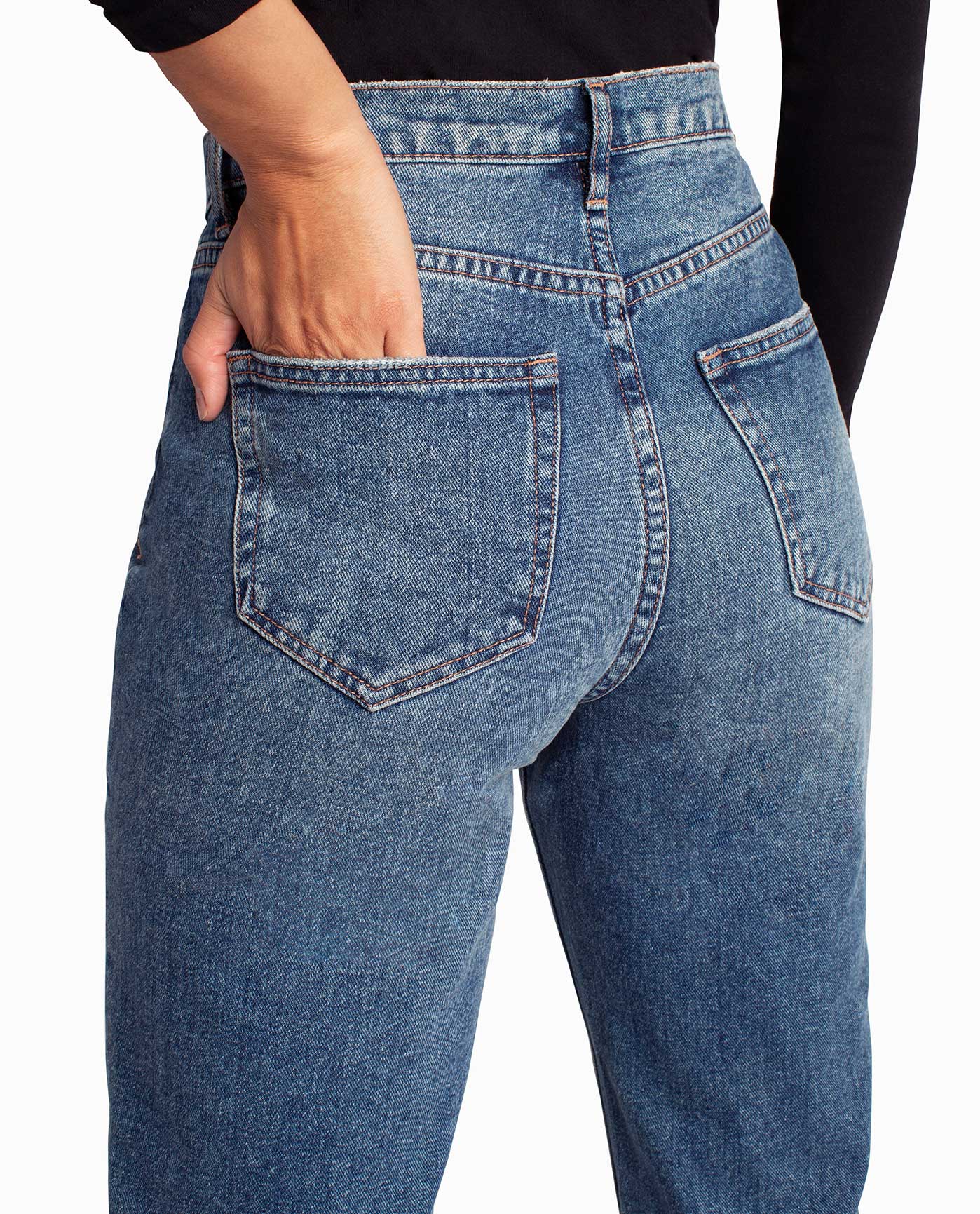 Front Detail View Of Nicole Miller Redhook High Rise 90'S Loose Fit Jean | NM DARK BLUE