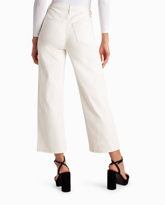Back View Of Nicole Miller Oat Milk High Rise Wide Leg Ankle Jean | NM OFF WHITE