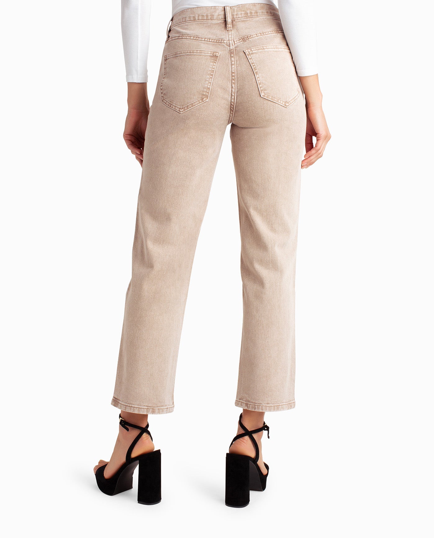 Back View Of Nicole Miller Sandstone Mineral High Rise Slim Straight Jean | NM SAND