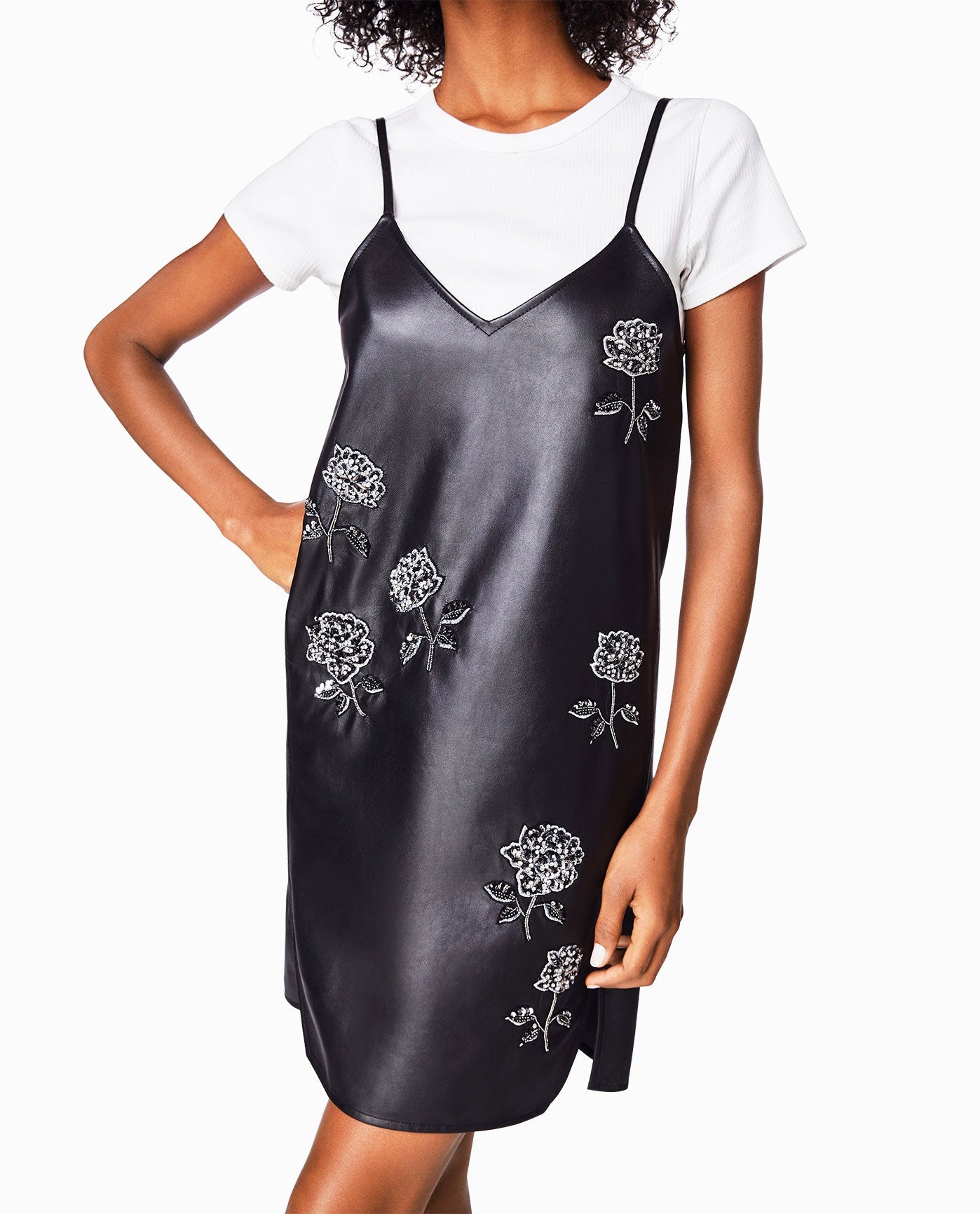 Alternate Front View Of Nicole Miller Embellished Rose Tank Dress | NM BLACK EMBELLISHED ROSE