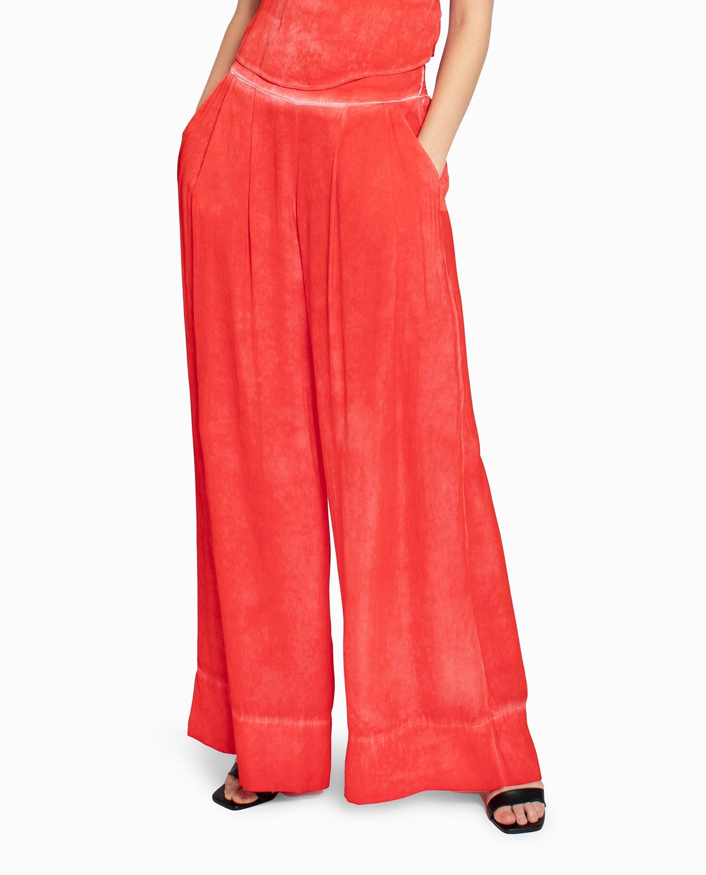 Alternate Front View Of Nicole Miller Garment Dyed Silk Wide Leg Pant | NM POPPY