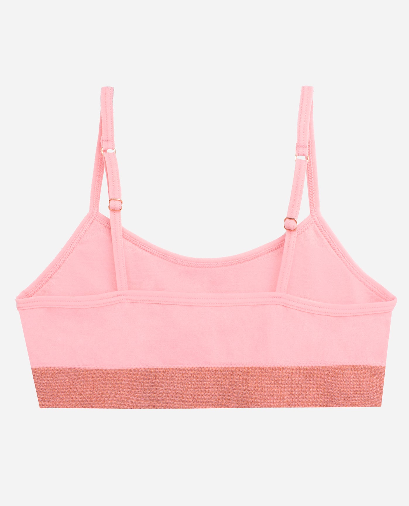 Back View of Danskin Peach Puree Multicolor Girls 3-Pack Seamless Bra With Lurex Logo Band | DSK PEACH PUREE MULTICOLOR