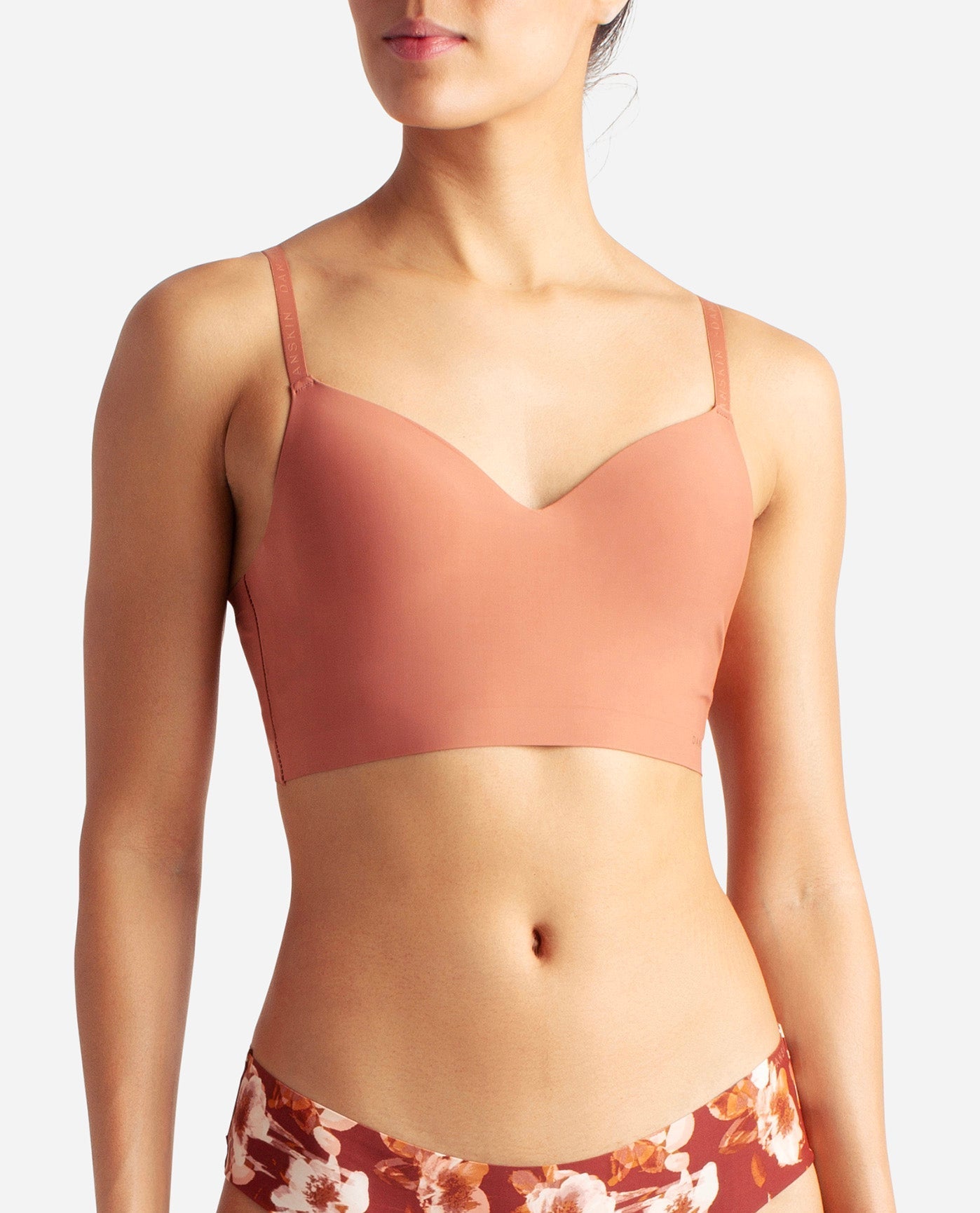 Front View of Danskin Copper Glaze Multicolor 2-Pack Laser Lounge Hidden Cup Molded Bra | DSK COPPER GLAZE MULTICOLOR