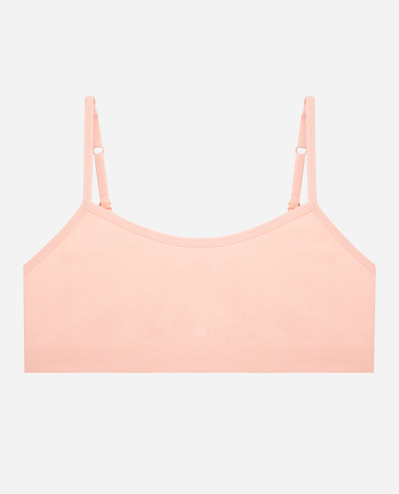 Front View of Danskin Peach Puree Multicolor Girls 4-Pack Seamless Unpadded Bralette | DSK PEACH PUREE MULTICOLOR