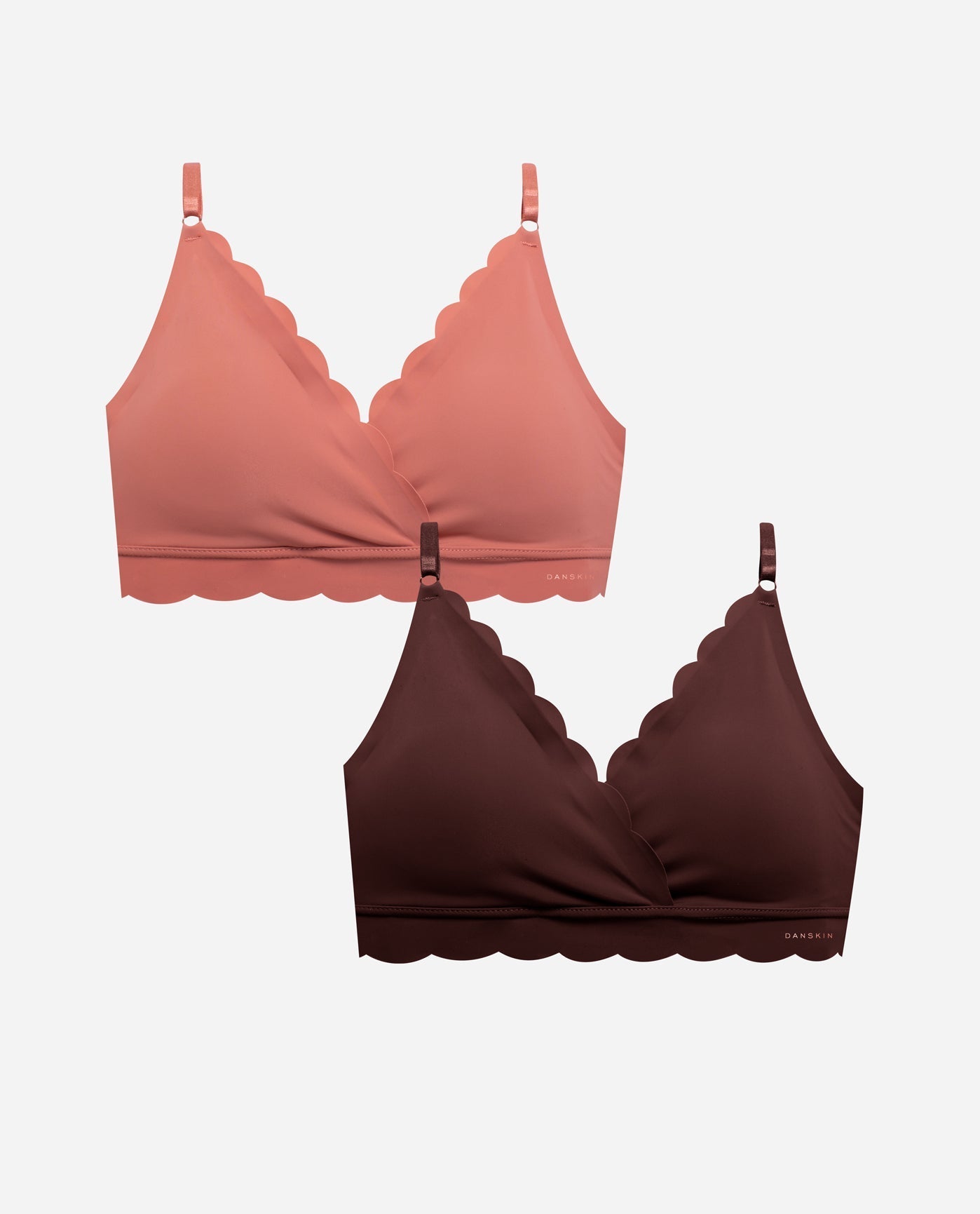 Group View of Danskin Copper Glaze And Espresso 2-Pack Laser Wire Free Bra With Scallop Edge | DSK COPPER GLAZE AND ESPRESSO