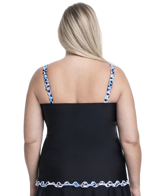 Back View of Profile By Gottex Pinwheel Black Plus Shirred Underwire Tankini Top | PRO BLACK
