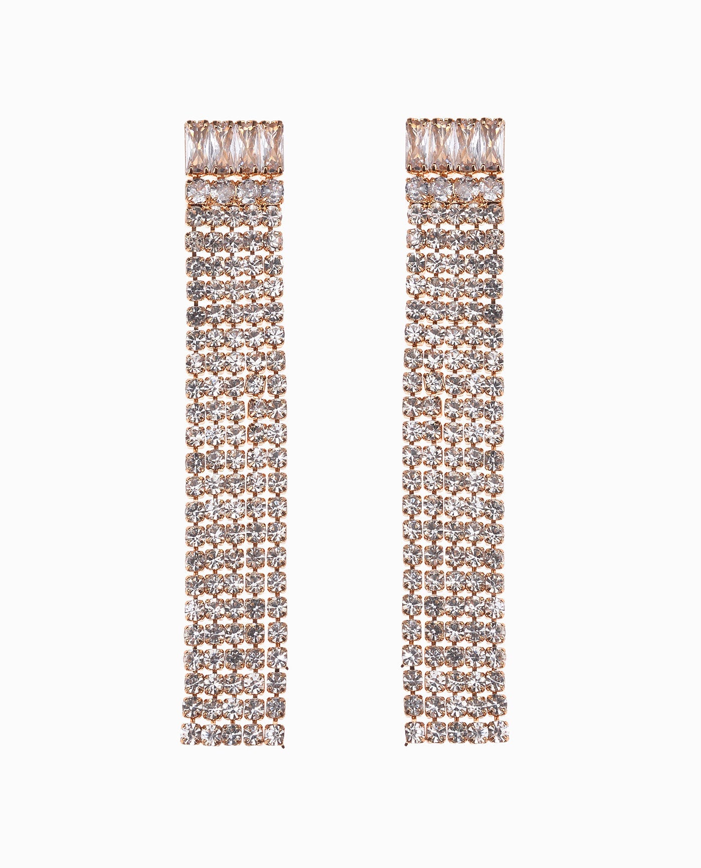 Front View Of Nicole Miller Rhinestone Linear Earrings | NM GOLD