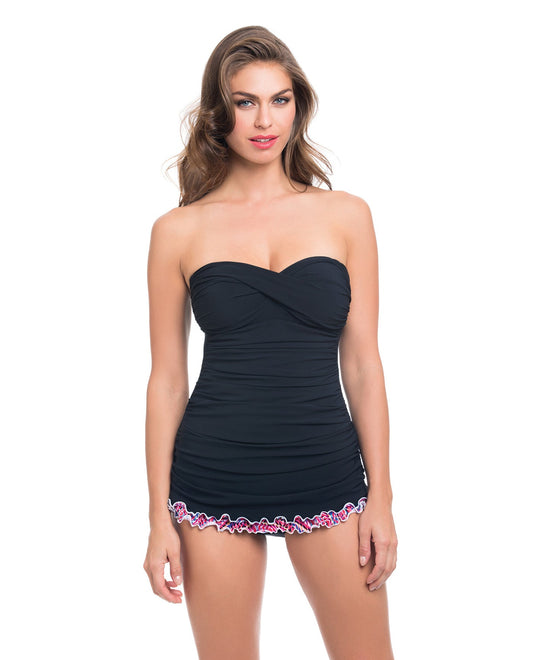 Front View of Profile By Gottex Rio Twist Front Bandeau Ruffle Swimdress | PRO RIO