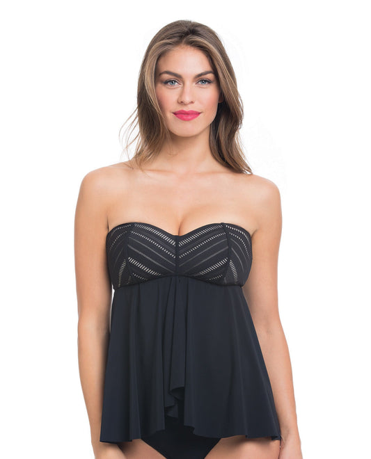 Front View of Profile By Gottex Some Like It Hot Bandeau Fly Away Tankini Top | PRO BLACK