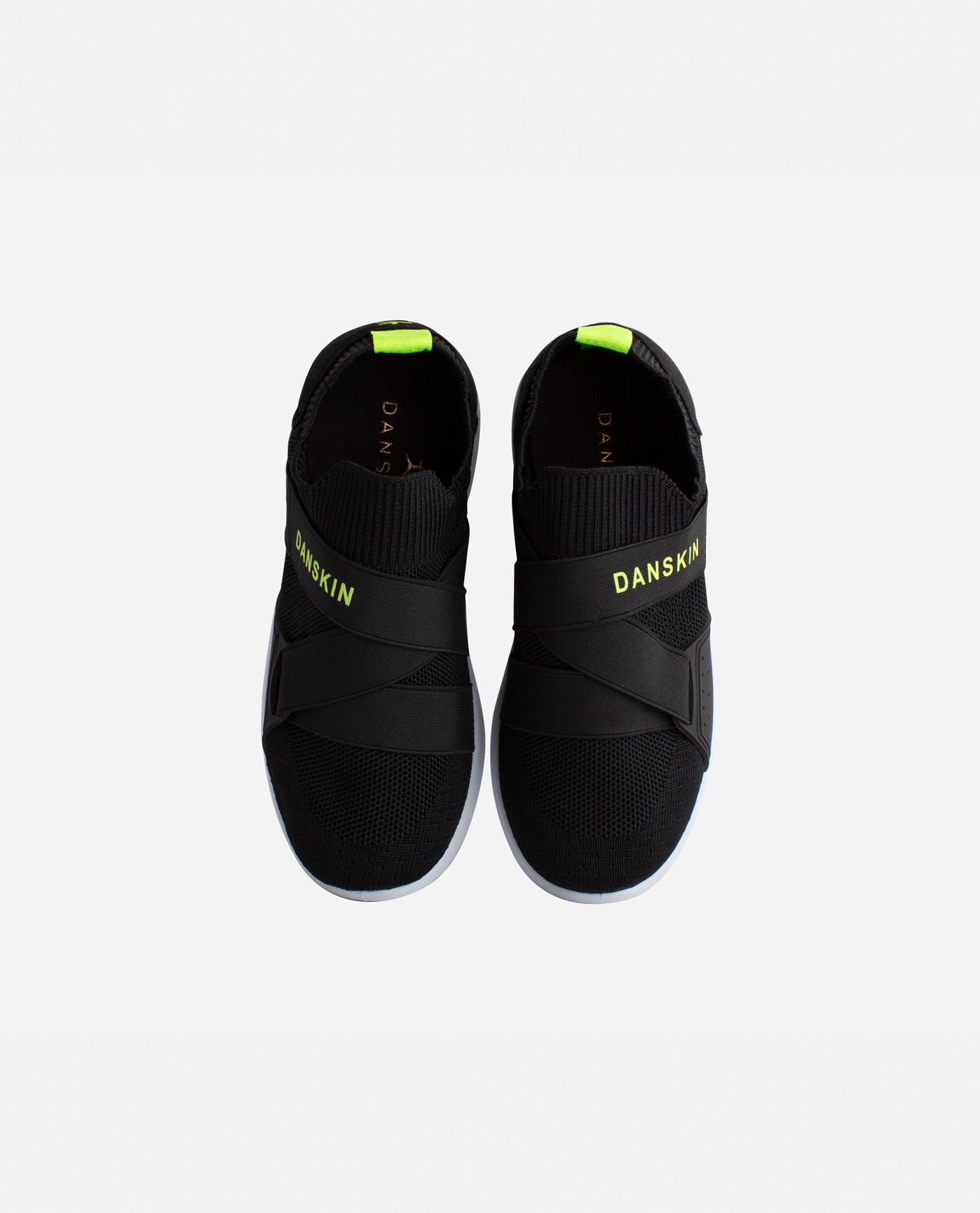 Top View Of Danskin Black And Lime Girls Elite Slip On Sneaker | DSK BLACK AND LIME
