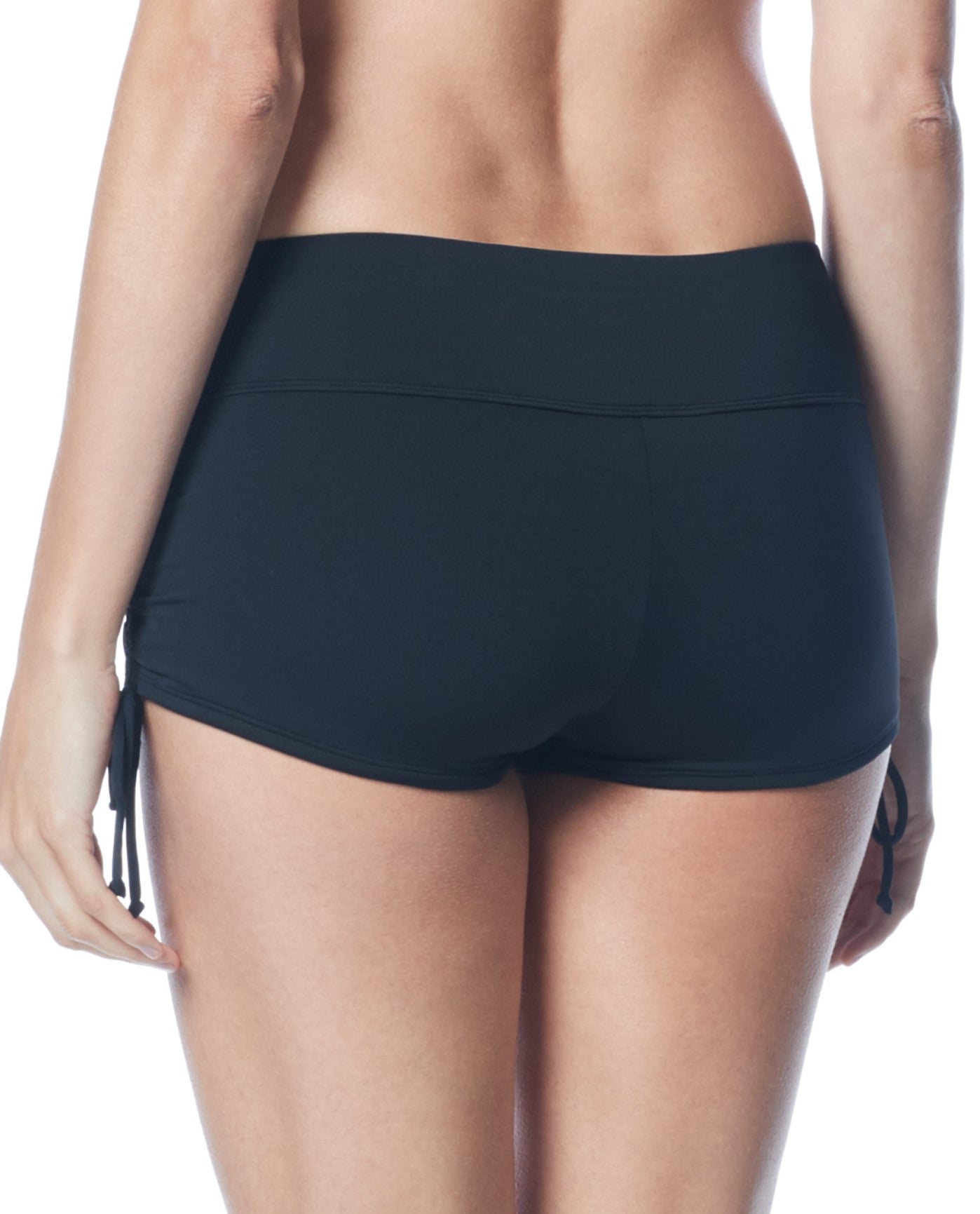 Back View of Beach House Black Blake Adjustable Side Tie Swim Short | BCH BLACK