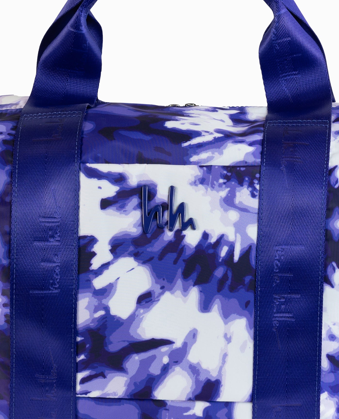 Detail View of Nicole Miller Blue Tie Dye Nylon Crossbody Weekender Bag | NM BLUE TIE DYE