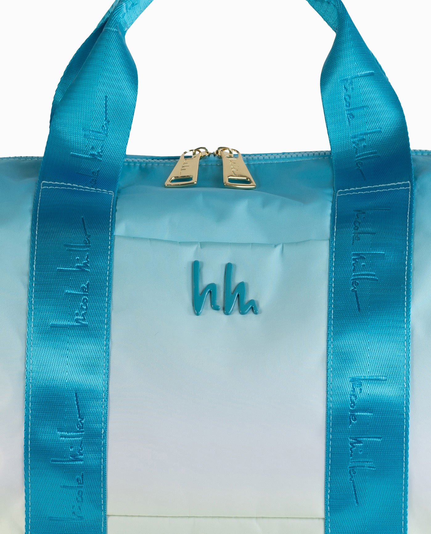 Detail View of Nicole Miller Blue Yellow Ombre Nylon Crossbody Weekender Bag | NM BLUE YELLOW OMBRE