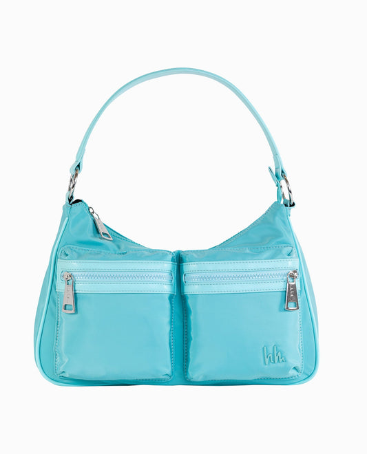 Front View of Nicole Miller Capri Blue Nylon Shoulder Bag | NM CAPRI BLUE