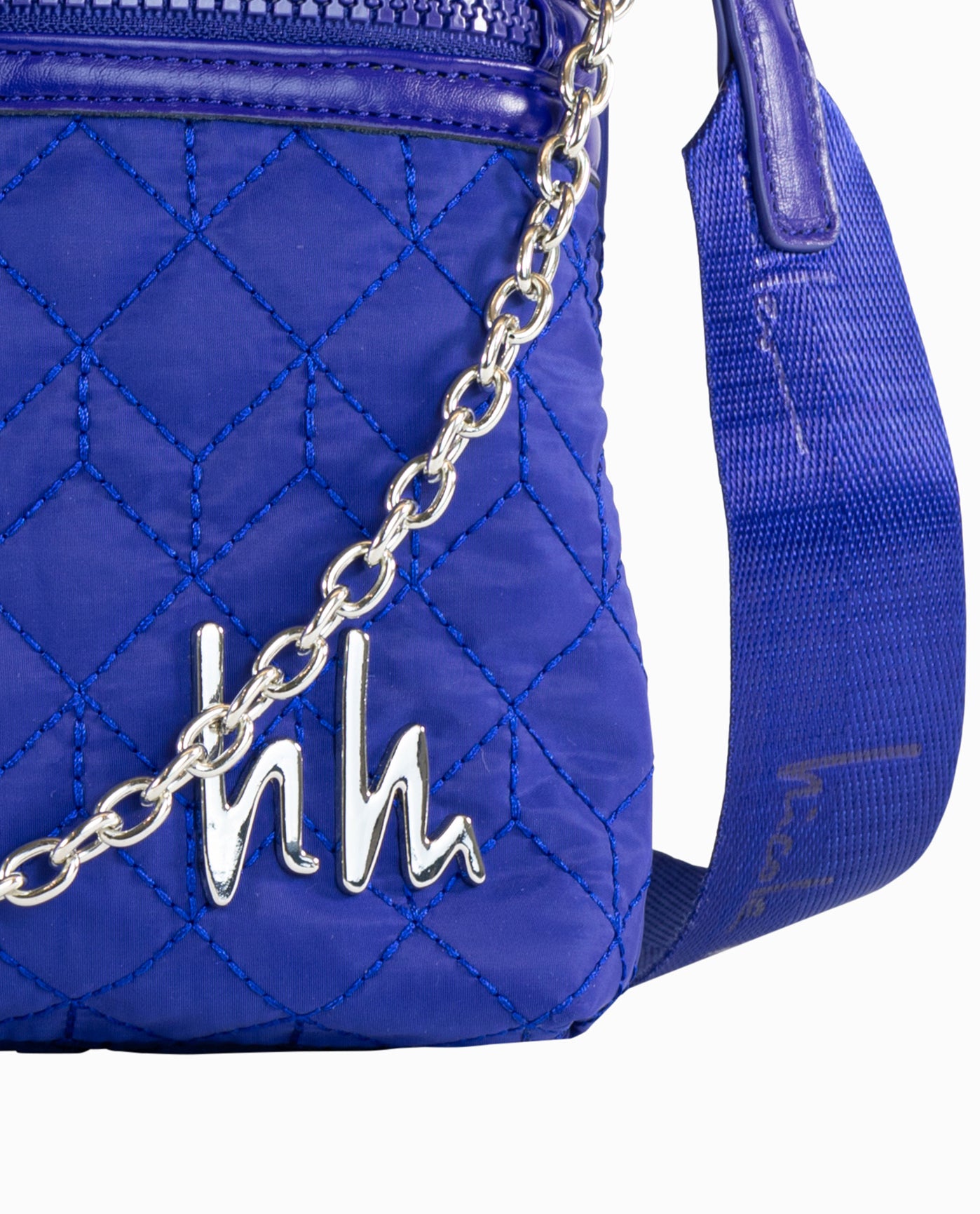 Detail View of Nicole Miller Spectrum Blue Quilted Nylon Flat Crossbody Bag | NM SPECTRUM BLUE