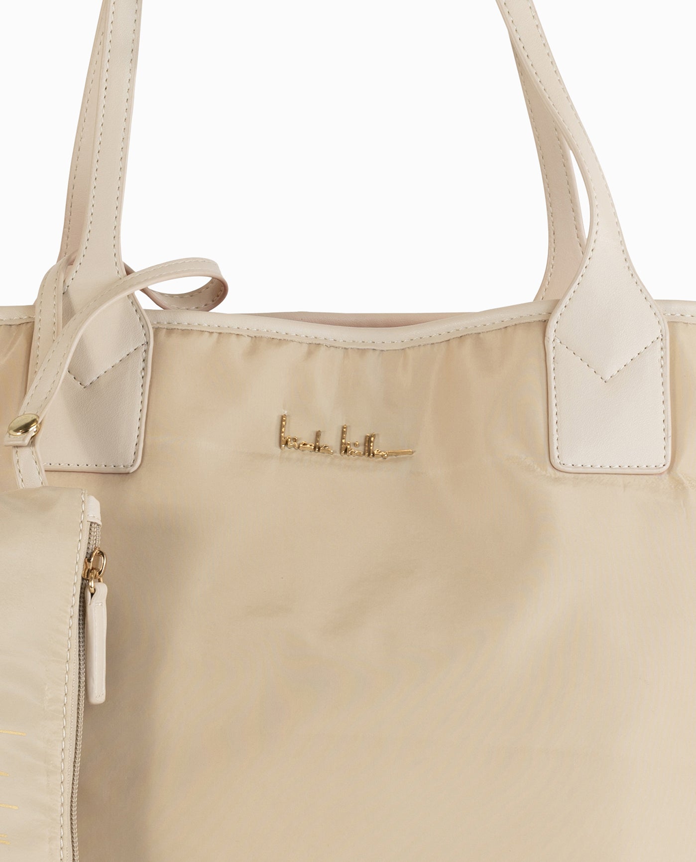 Detail View of Nicole Miller Summer Sand And Peach Nylon Reversible Tote Bag | NM SUMMER SAND AND PEACH