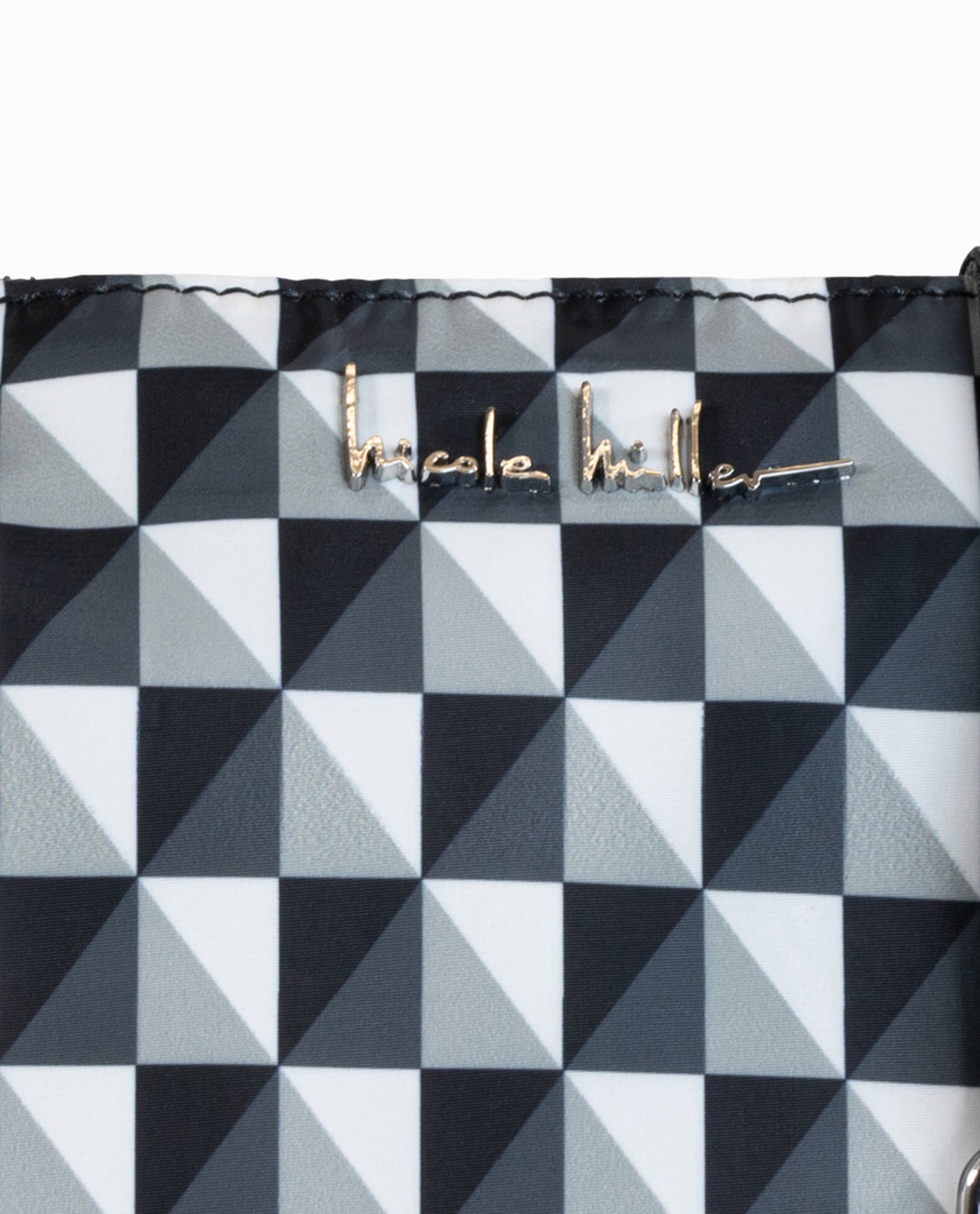 Detail View of Nicole Miller Black And White Checkers Nylon Crossbody Bag | NM BLACK AND WHITE CHECKERS