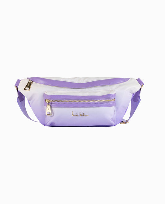 Front View of Nicole Miller Lavender Ombre Nylon Sling Crossbody Bag | NM LAVENDER OMBRE
