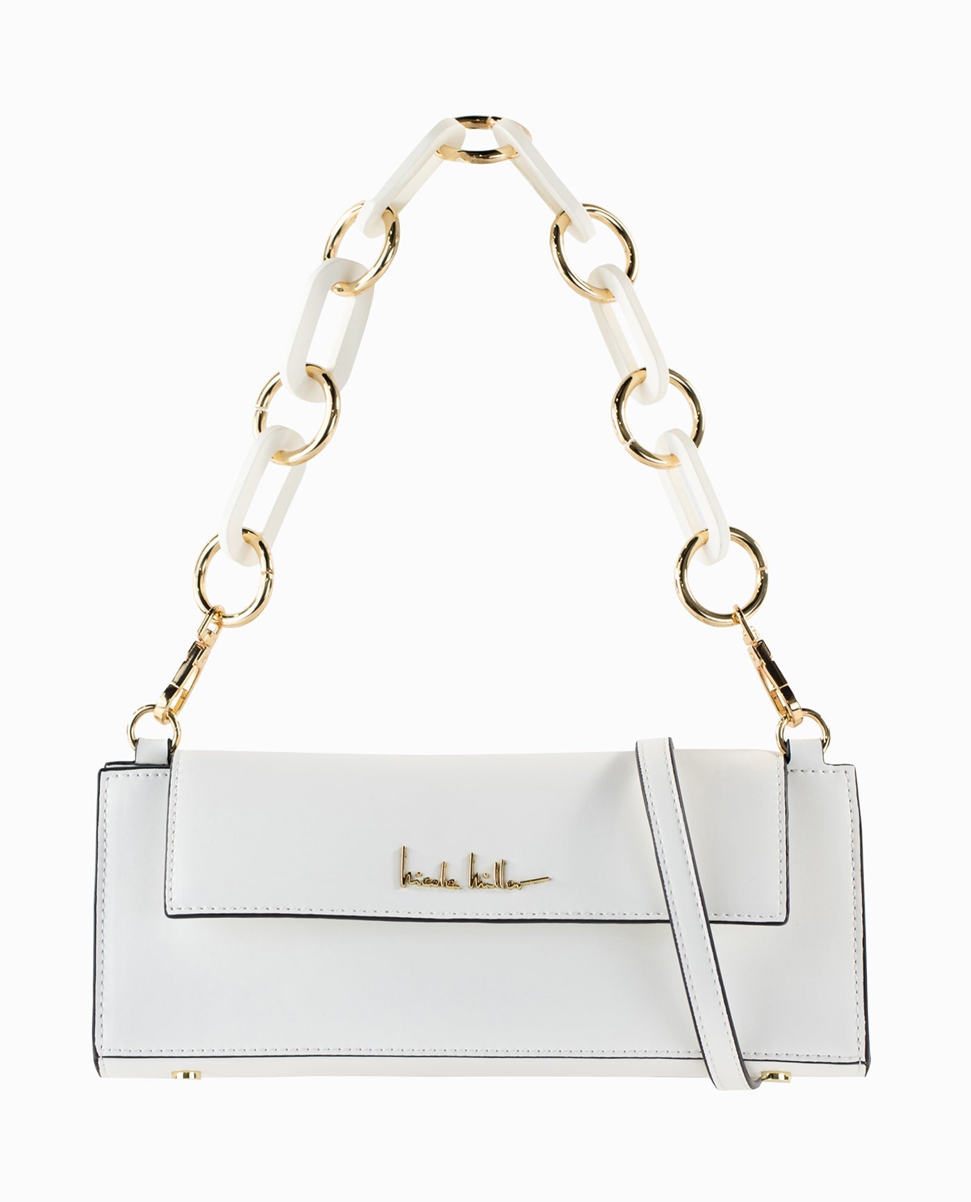 Front View Of Nicole Miller Long Shoulder Bag | NM BRIGHT WHITE