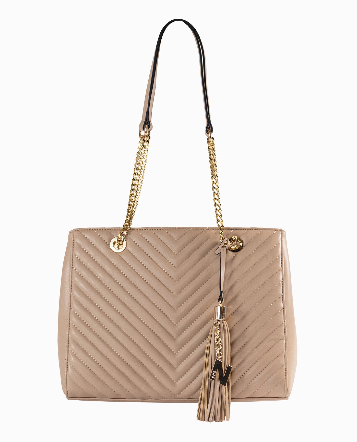 Front View Of Nicole Miller Quilted Tote | NM NUDE