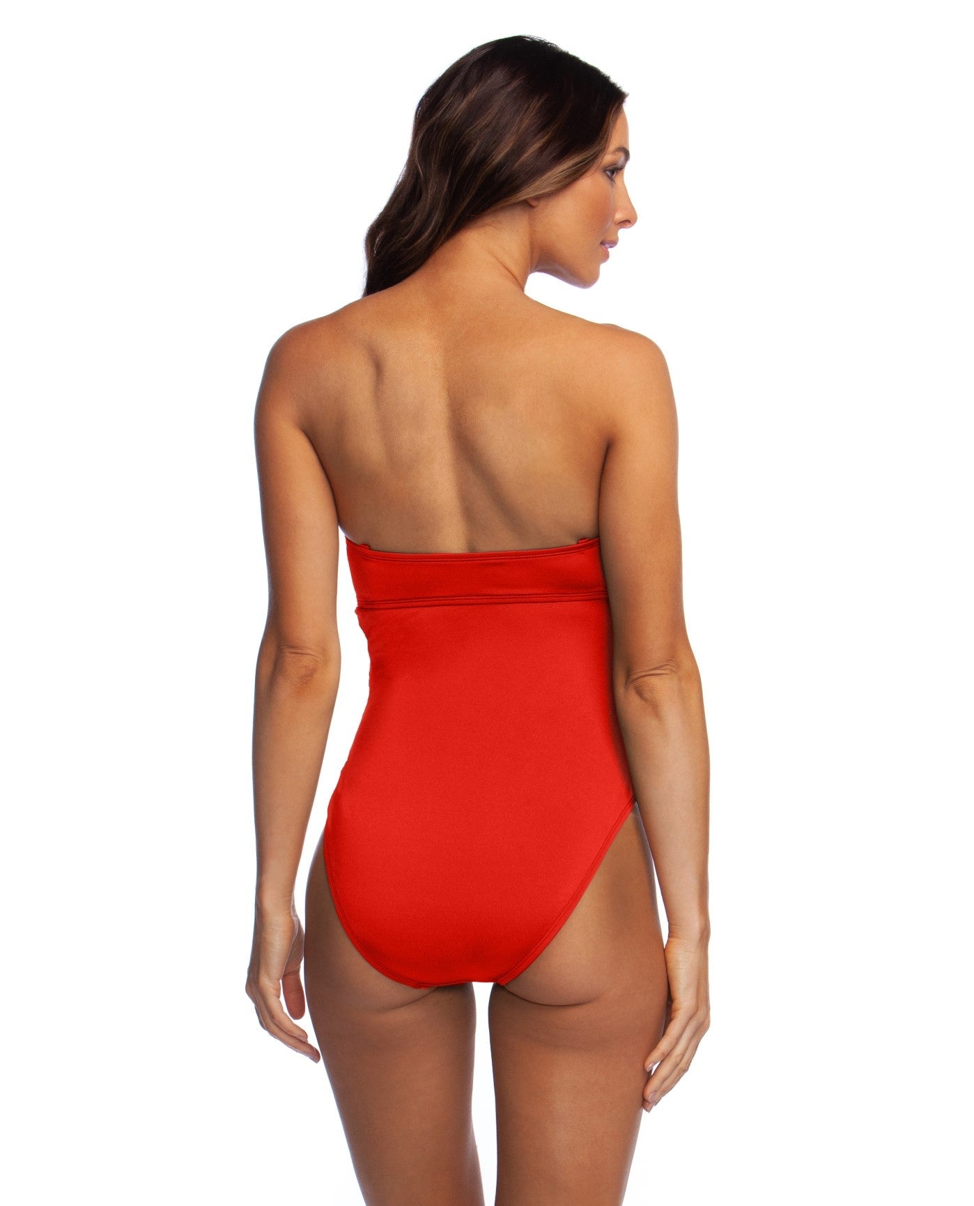 Back View of Kenneth Cole New York Attitude Sunset Cut Out Bandeau One Piece Swimsuit | KKC SUNSET