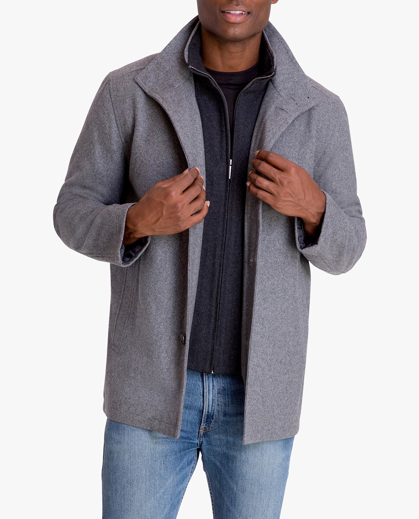 Side View of London Fog Amherst Button Front Wool Jacket | LF MEDIUM GREY