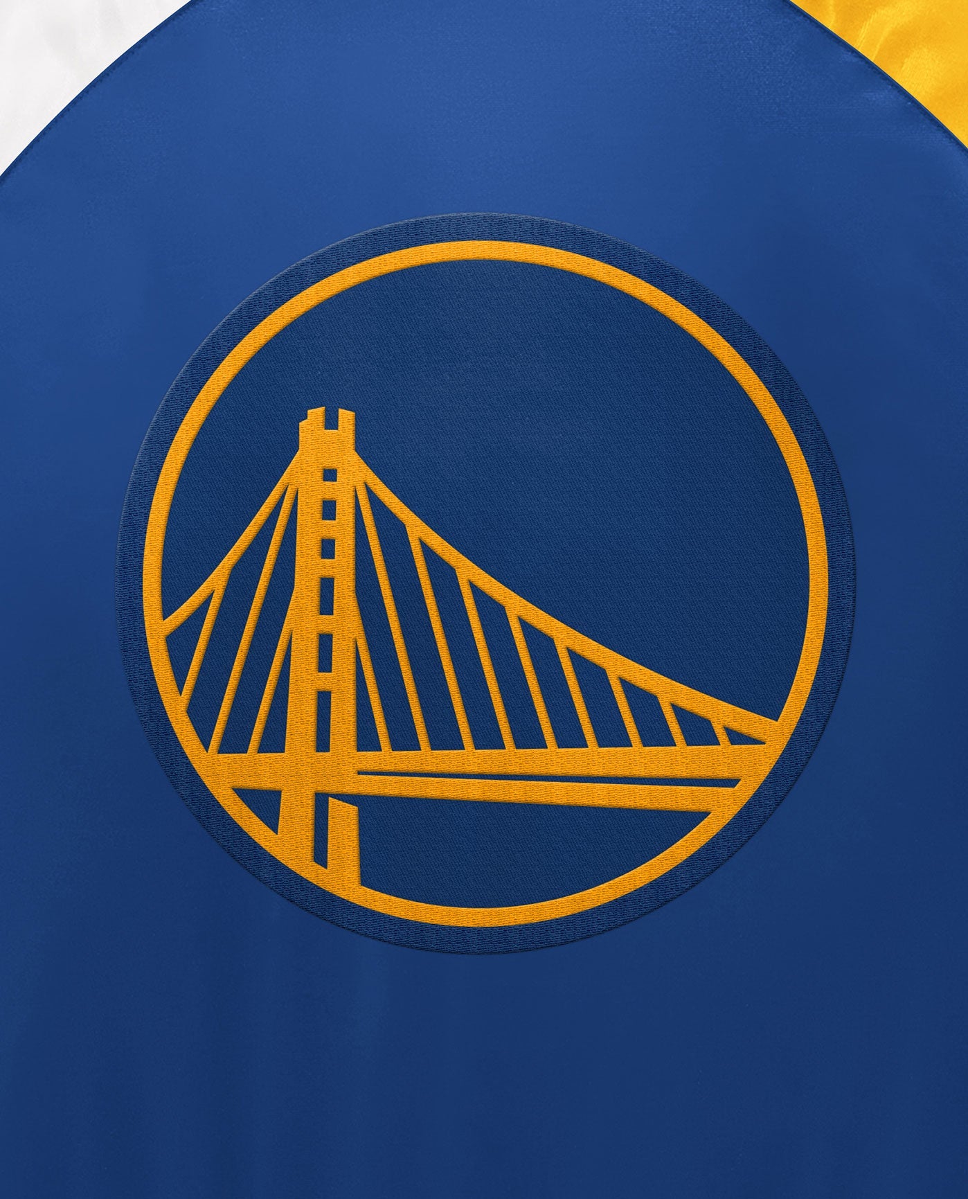 Detail View of Starter Blue Youth Golden State Warriors Varsity Satin Full-Snap Starter Jacket | STR GOLDEN STATE WARRIORS BLUE