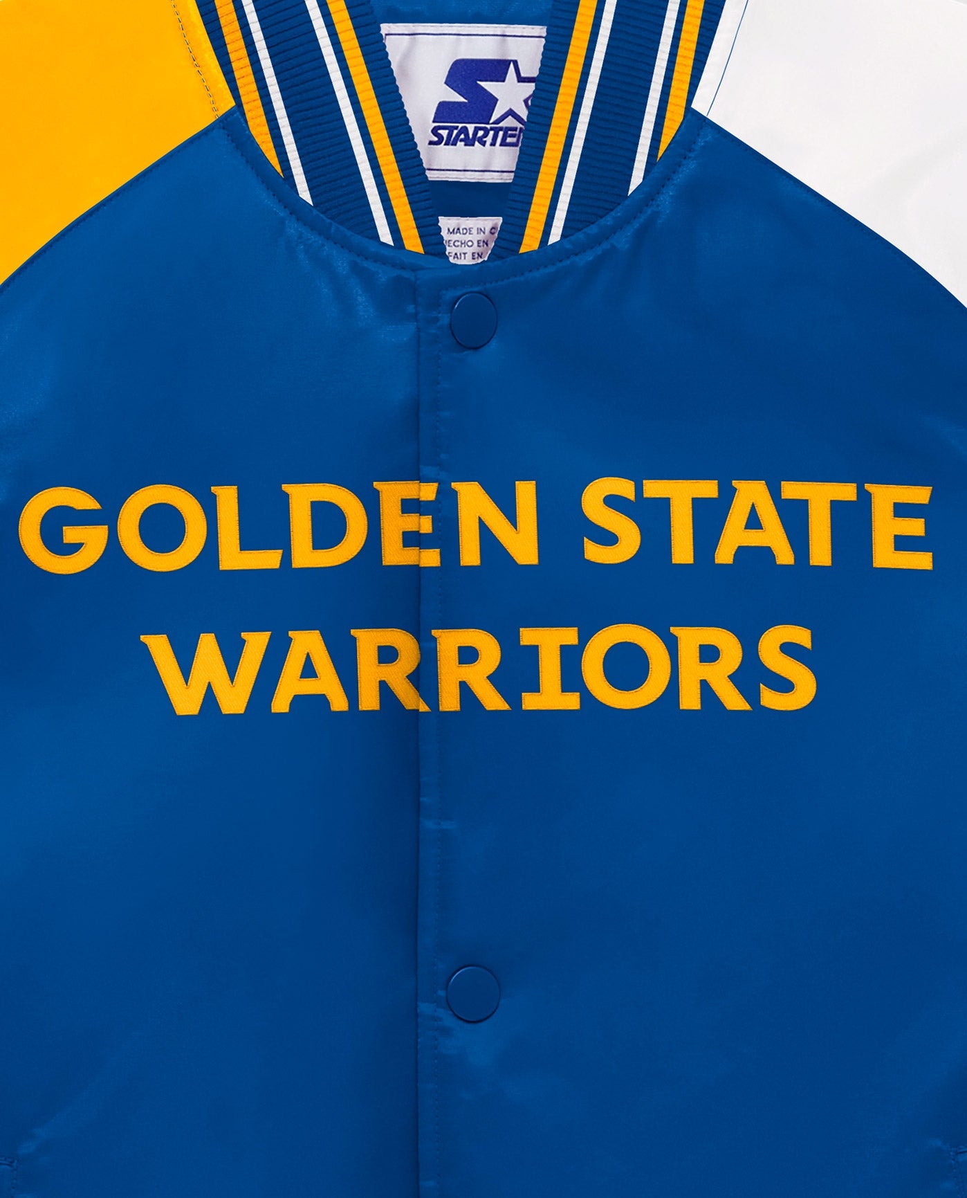 Alternate Detail View of Starter Blue Youth Golden State Warriors Varsity Satin Full-Snap Starter Jacket | STR GOLDEN STATE WARRIORS BLUE