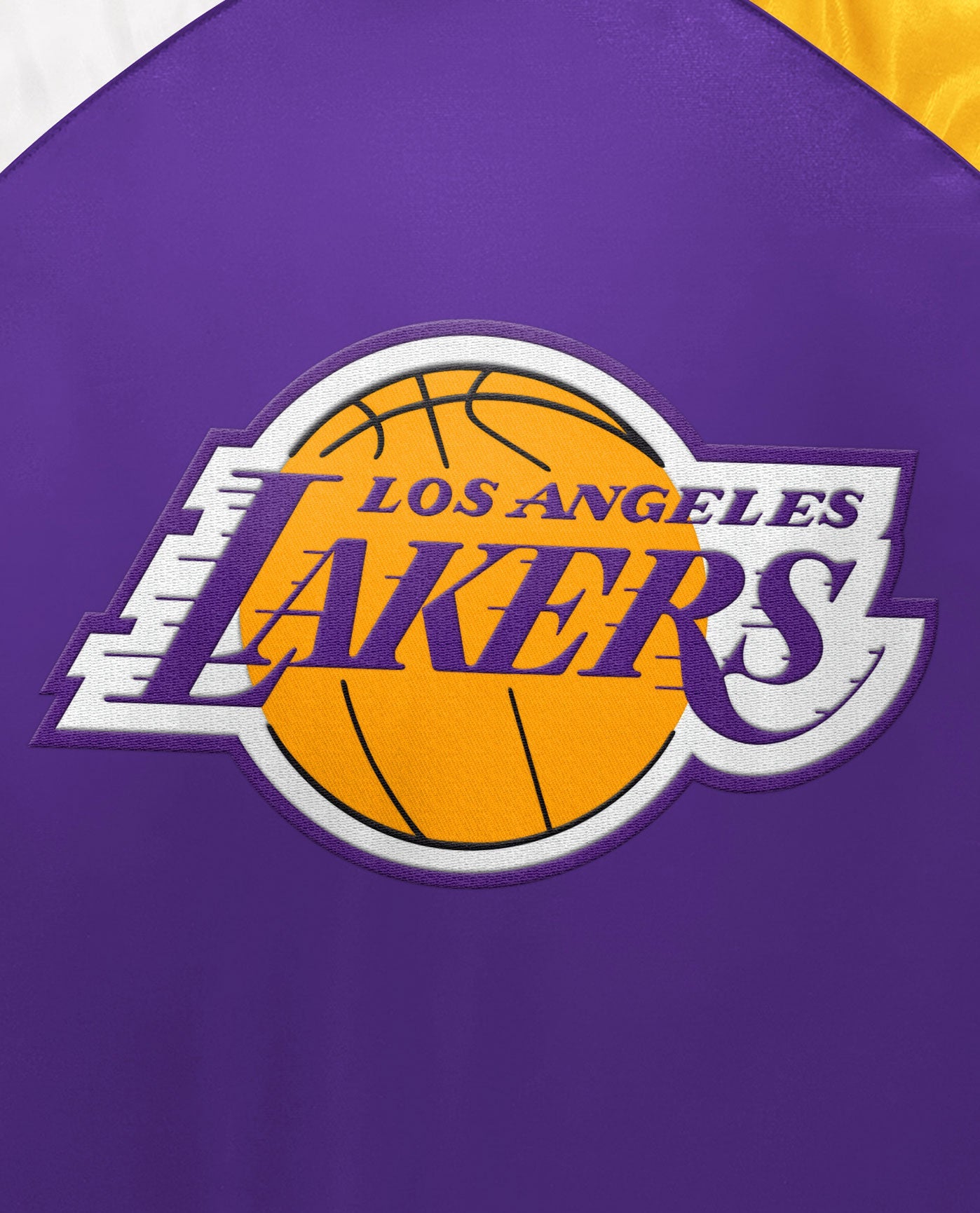 Detail View of Starter Purple Youth Los Angeles Lakers Varsity Satin Full-Snap Starter Jacket | STR LOS ANGELES LAKERS PURPLE