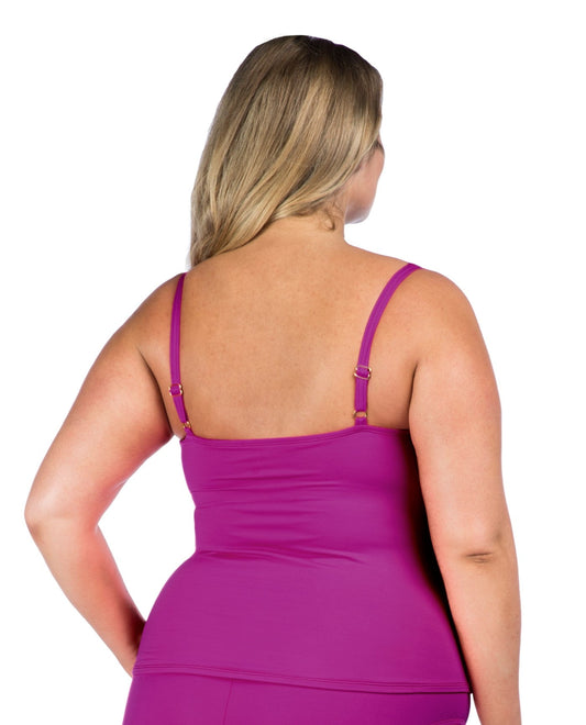 Back View of La Blanca Purple Plus Size Twist Front Tankini Top | LAB PURPLE