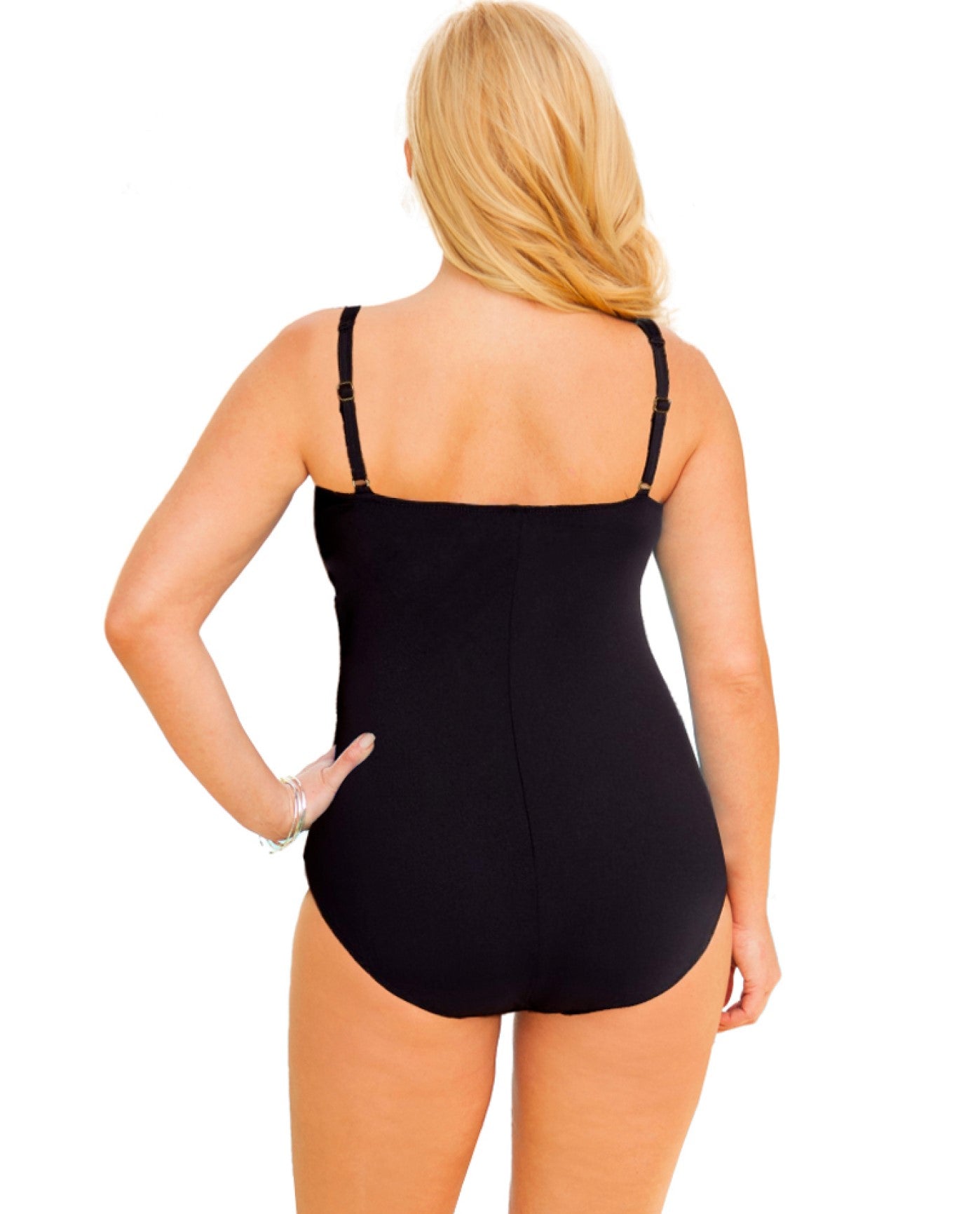 Back View of La Blanca Black Twist Front Sweetheart One Piece Swimsuit | LAB BLACK