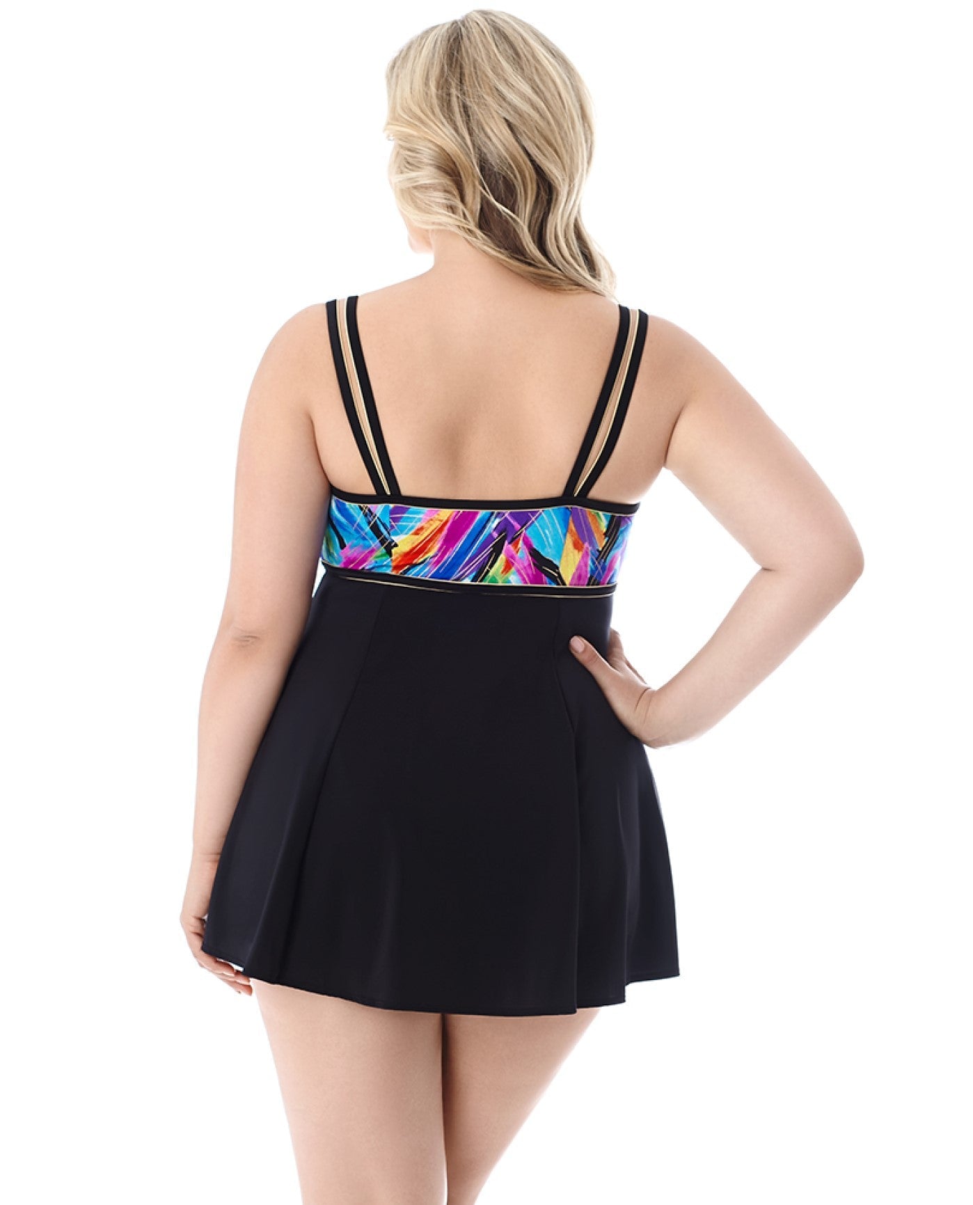 Back View of Longitude Wipeout Plus Size Lingerie One Piece Swimdress | LGT WIPE OUT