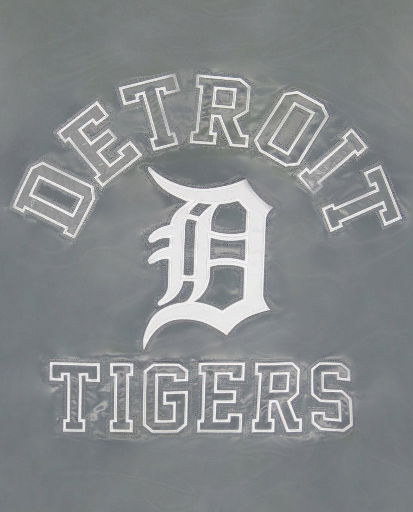 Detail View of Starter Silver Detroit Tigers Varsity Satin Full-Snap Starter Jacket | STR DETROIT TIGERS SILVER