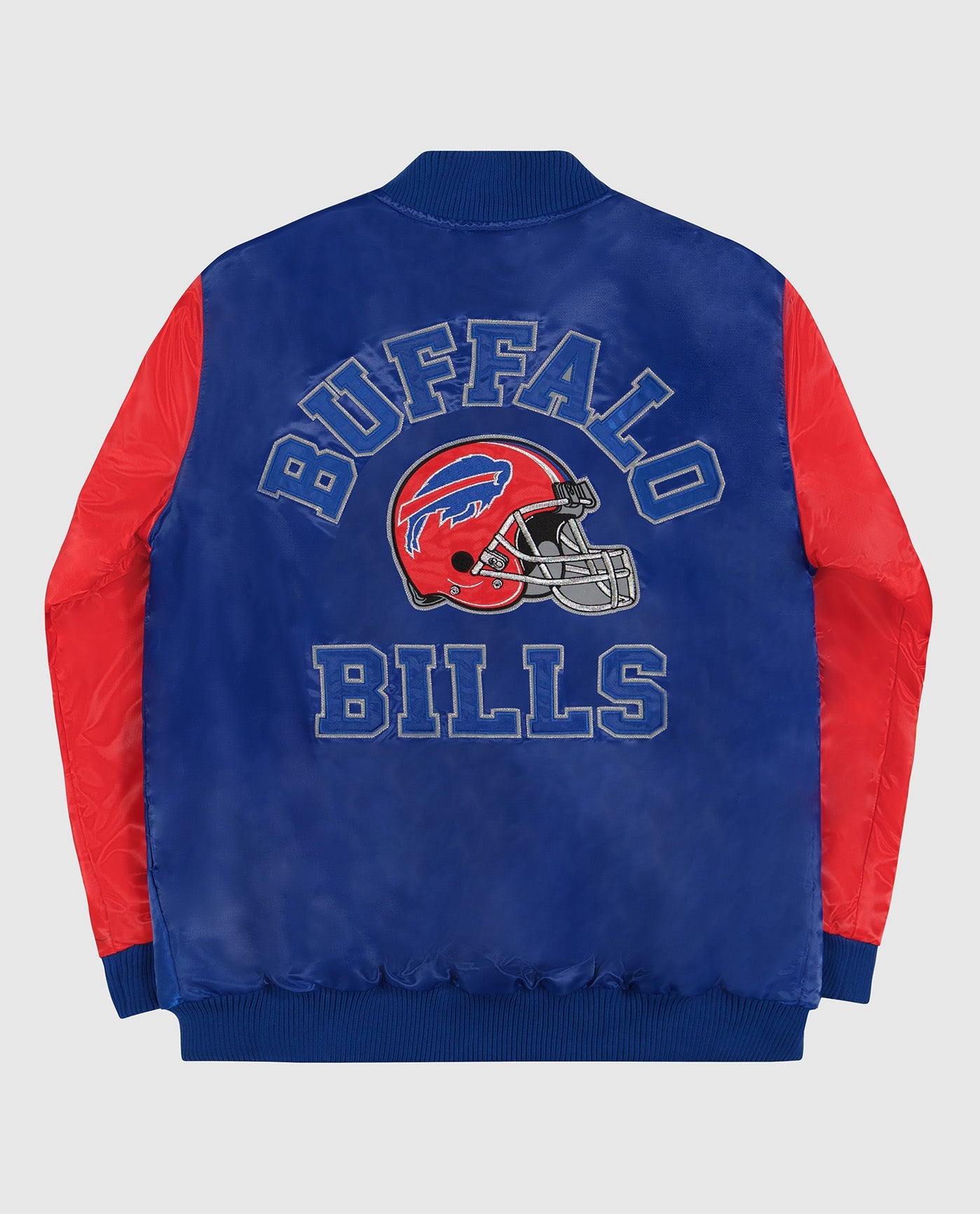 Back View of Starter Blue Buffalo Bills Varsity Satin Full-Snap Starter Jacket | STR BUFFALO BILLS BLUE