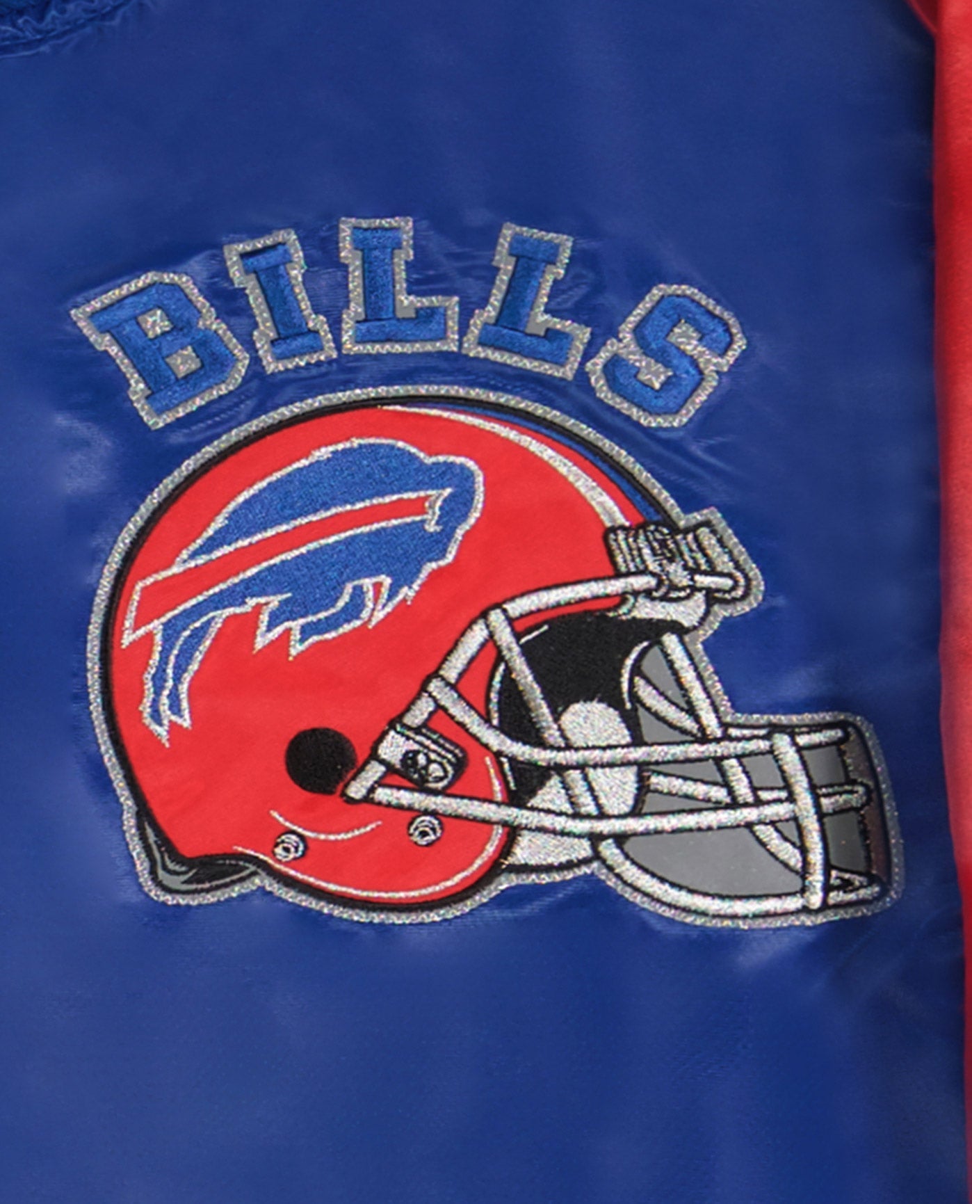 Detail View of Starter Blue Buffalo Bills Varsity Satin Full-Snap Starter Jacket | STR BUFFALO BILLS BLUE