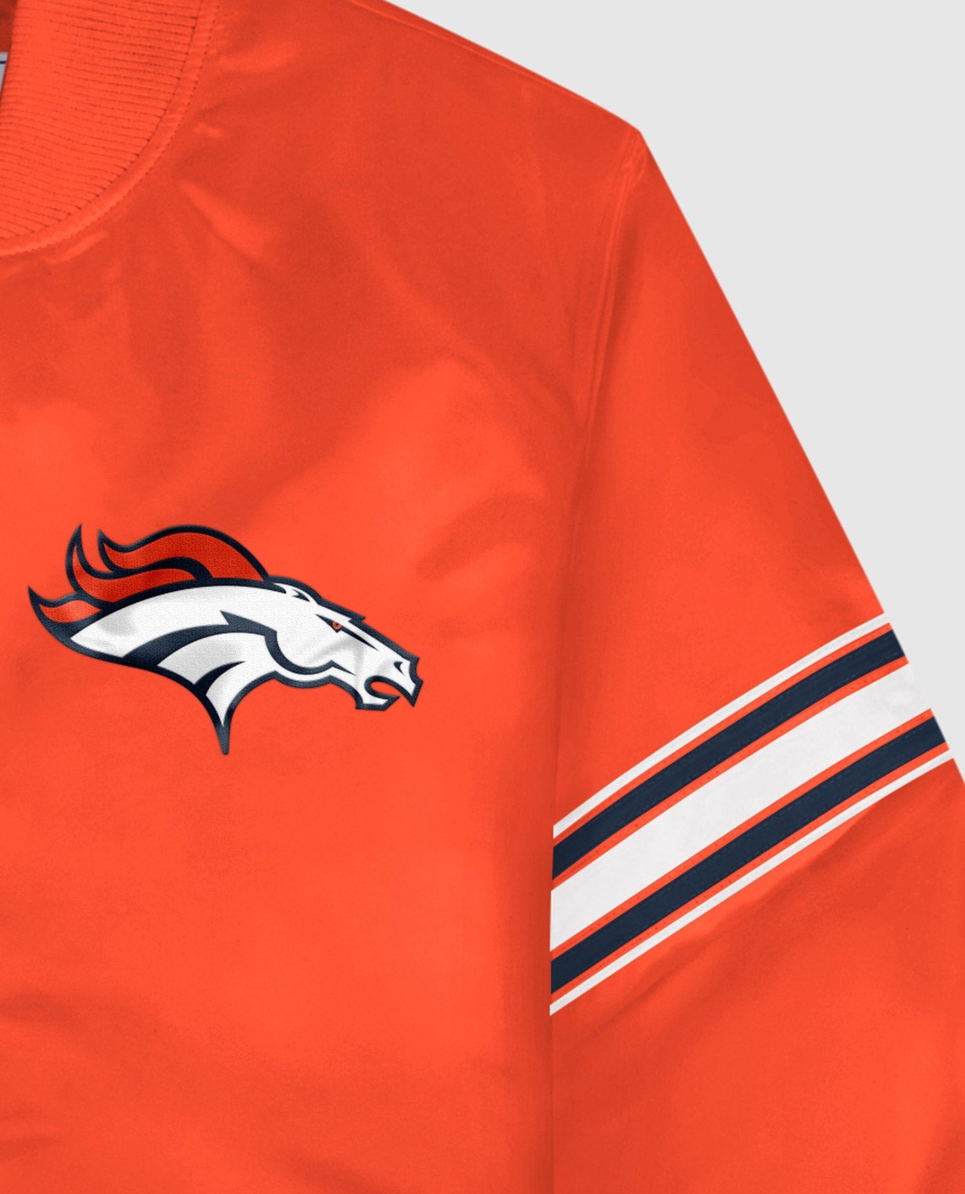 Side View of Starter Orange Denver Broncos Satin Full-Snap Starter Jacket | STR DENVER BRONCOS ORANGE