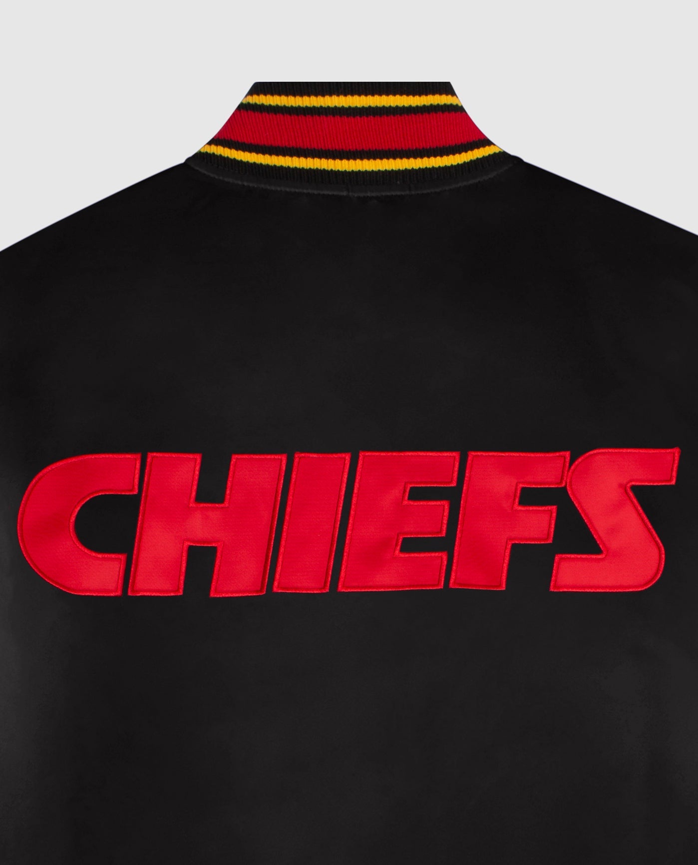 Detail View of Starter Black Kansas City Chiefs Satin Full-Snap Starter Jacket | STR KANSAS CITY CHIEFS BLACK