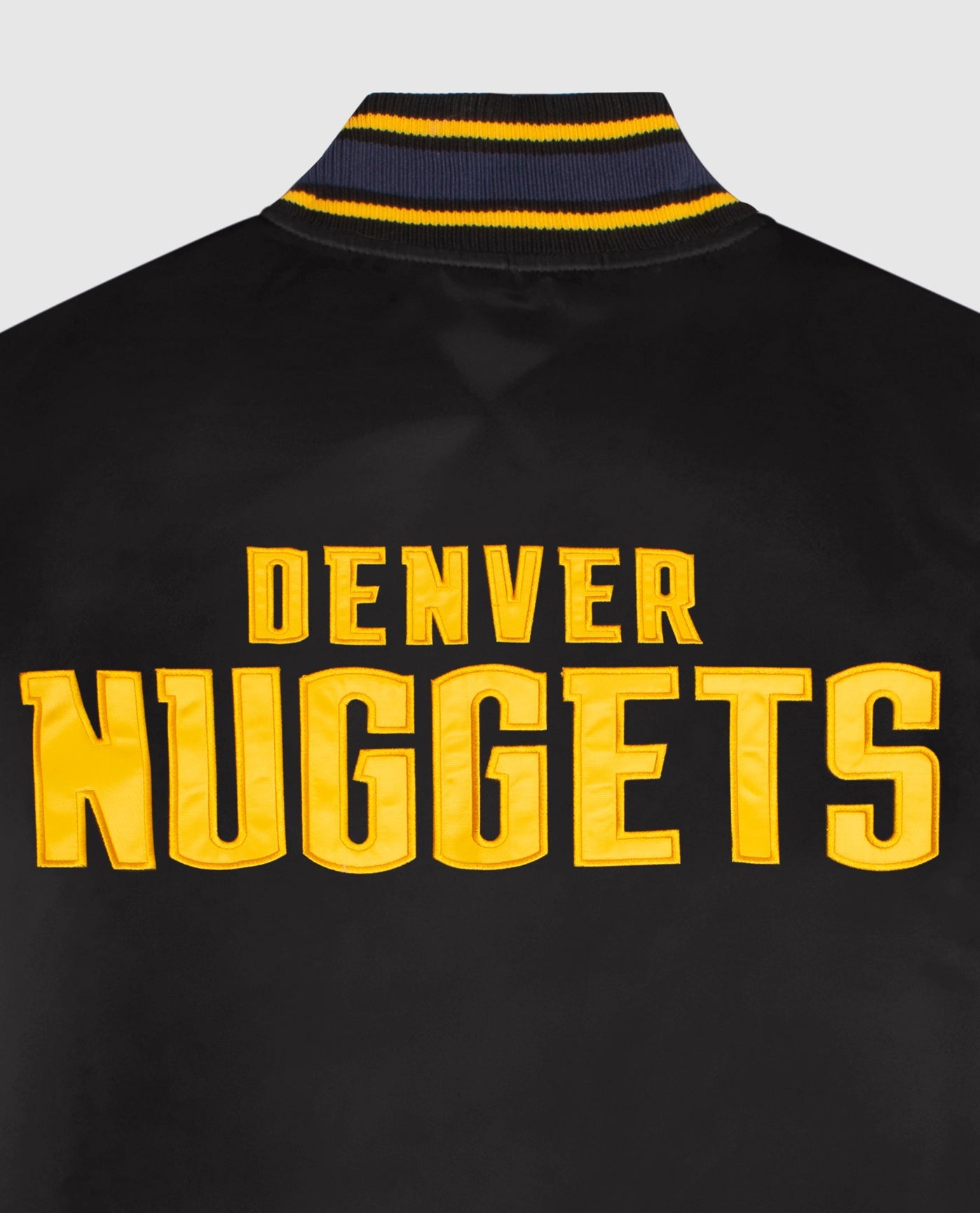 Detail View of Starter Black Denver Nuggets Satin Full-Snap Starter Jacket | STR DENVER NUGGETS BLACK