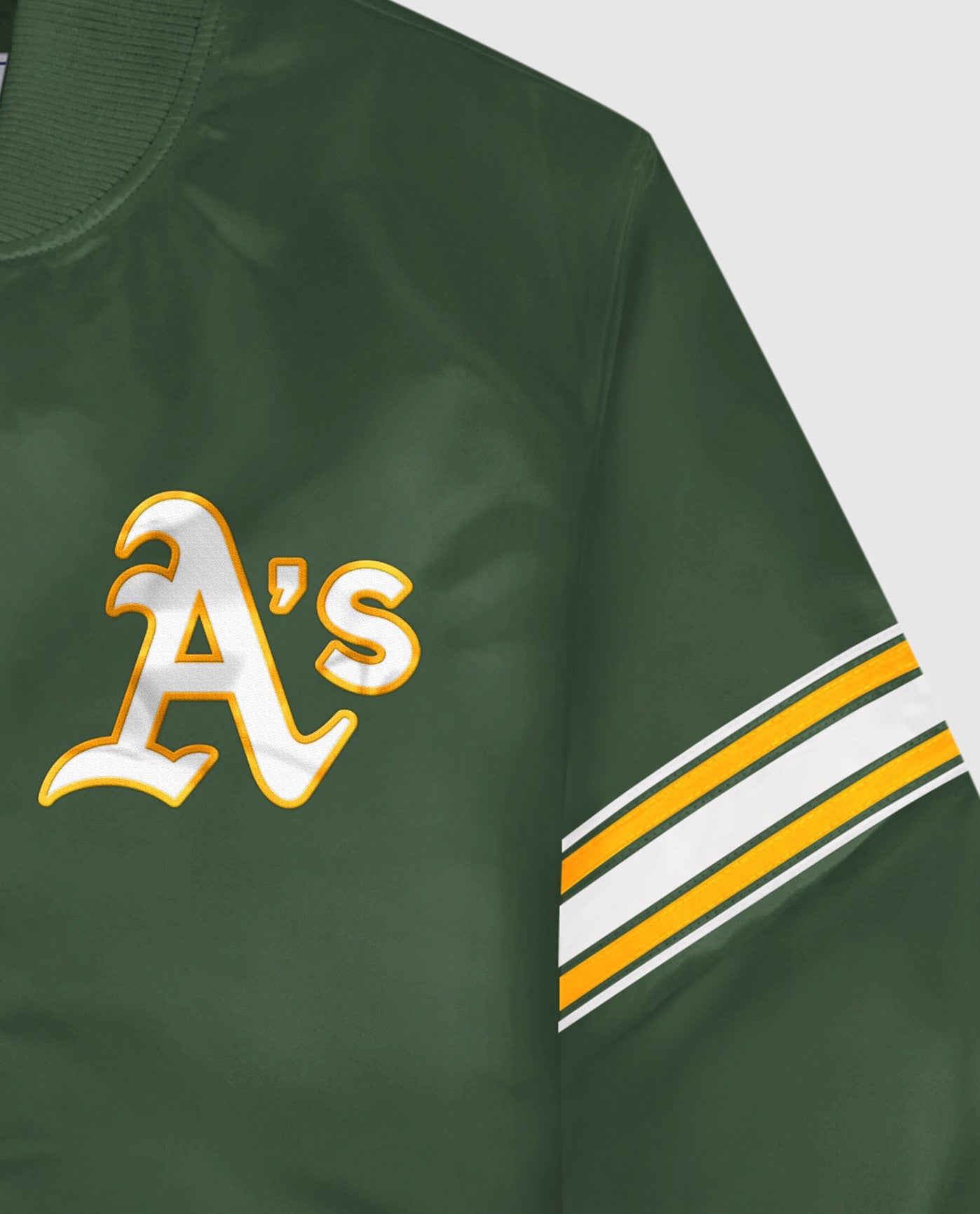 Alternate Detail View of Starter Green Oakland Athletics Satin Full-Snap Starter Jacket | STR OAKLAND ATHLETICS GREEN