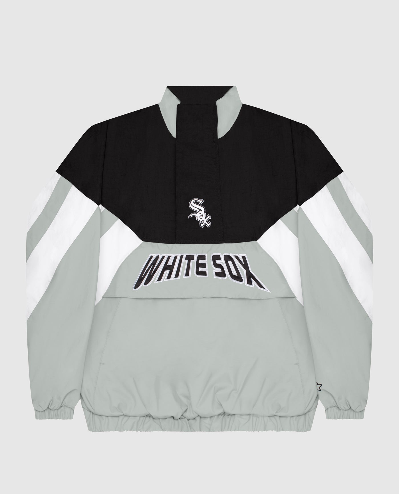 Front View of Starter Grey Chicago White Sox Nylon Half-Zip Starter Jacket | STR CHICAGO WHITE SOX GREY