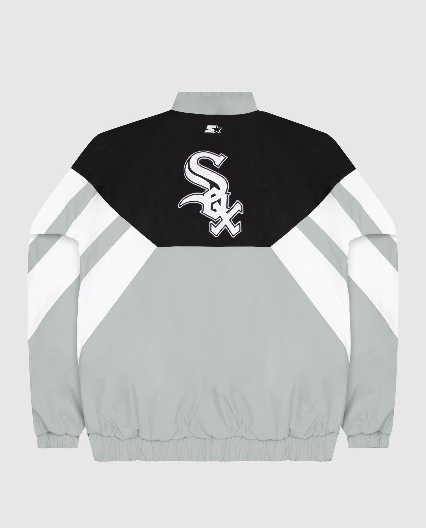 Back View of Starter Grey Chicago White Sox Nylon Half-Zip Starter Jacket | STR CHICAGO WHITE SOX GREY