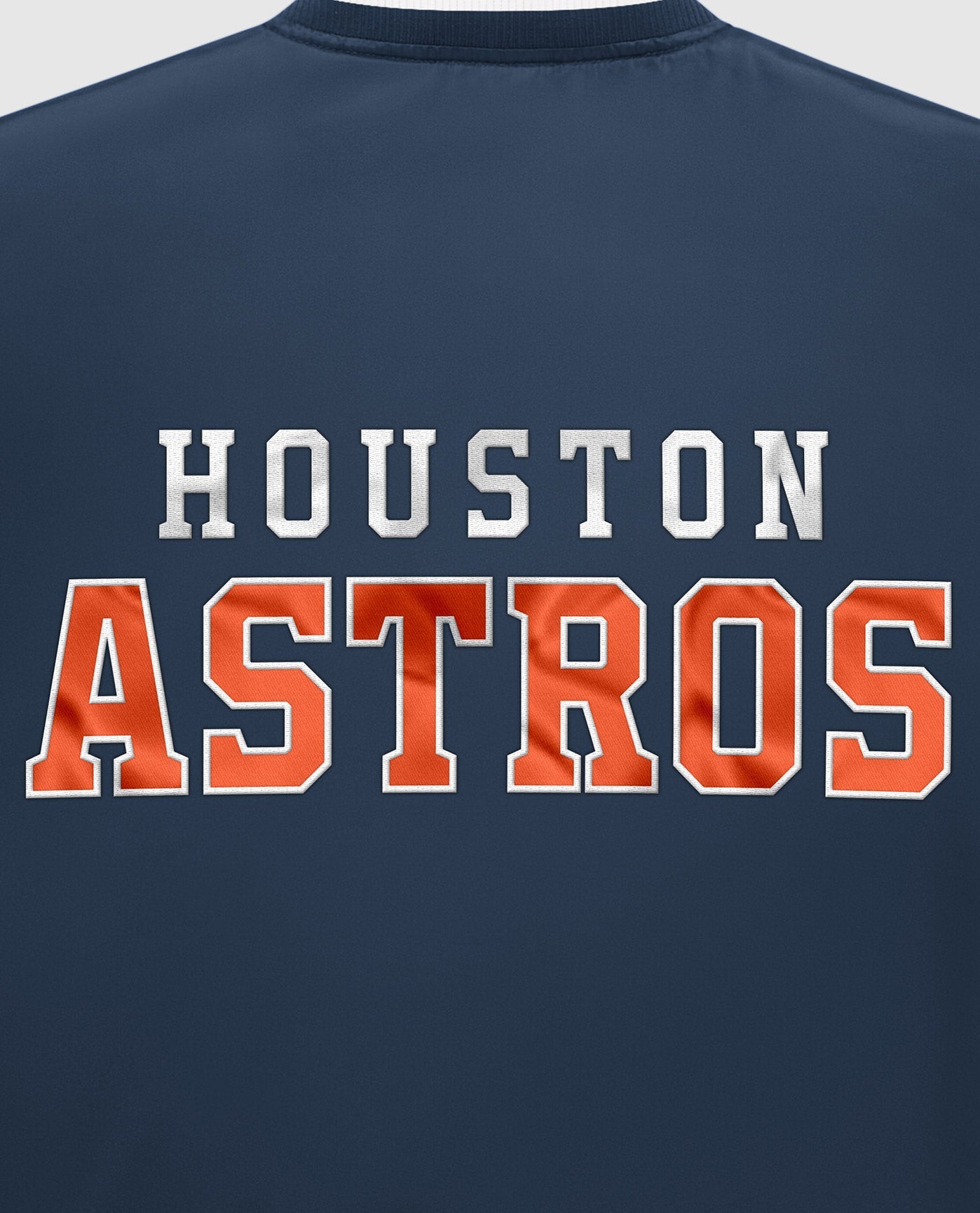 Detail View of Starter Navy Houston Astros Varsity Satin Full-Snap Starter Jacket | STR HOUSTON ASTROS NAVY