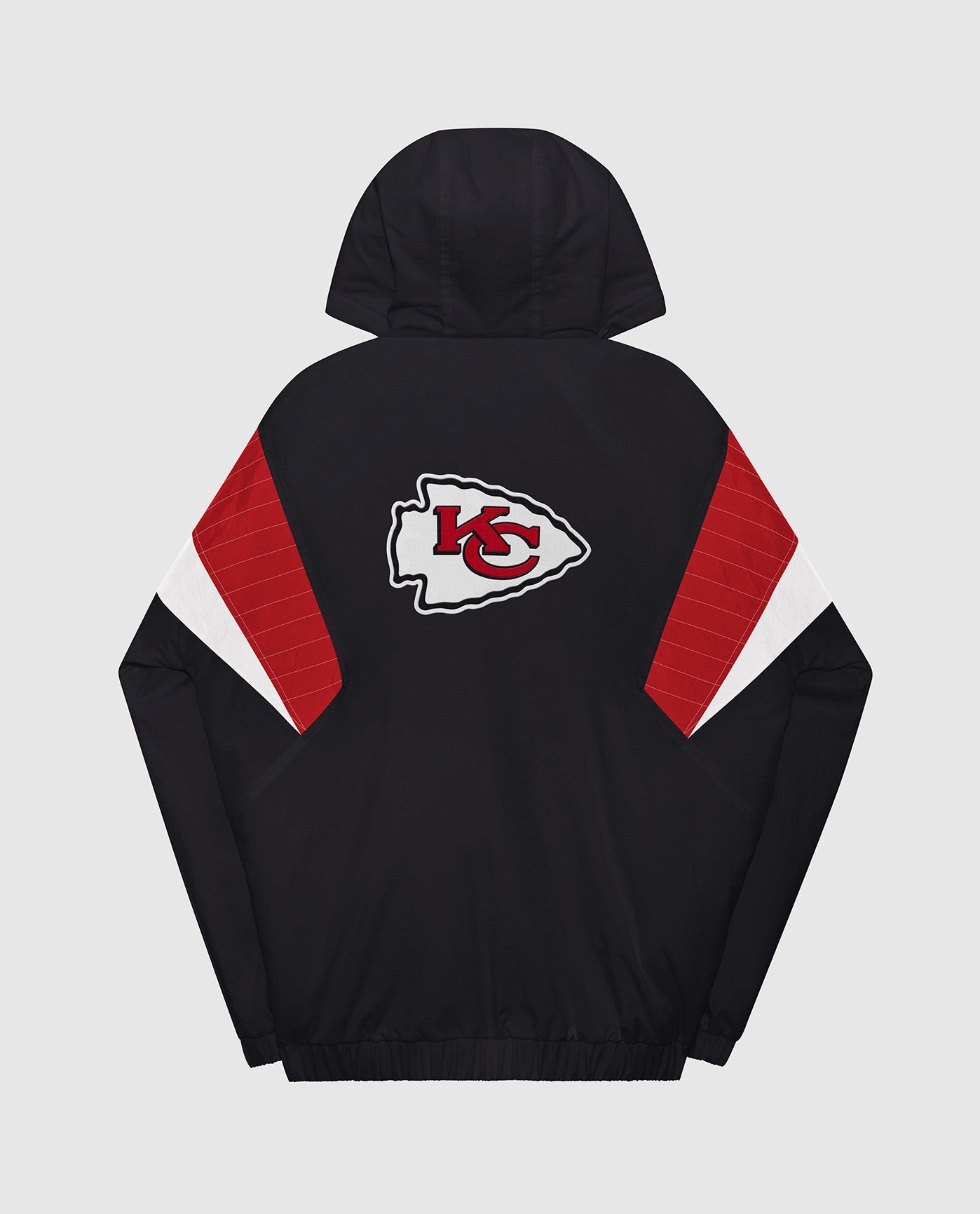 Back View of Starter Black Kansas City Chiefs-The Breakaway Nylon Half-Zip Starter Jacket | STR KANSAS CITY CHIEFS BLACK